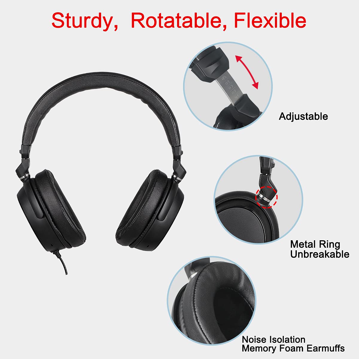 SIMOLIO 21.6FT Long Cord Headphones with Volume Control & Mic - Over Ear Wired TV Headphones for Seniors, RCA & 3.5mm AUX Audio - Fold-Flat Design for Comfort - Perfect for Watching TV, Gaming & PC Use