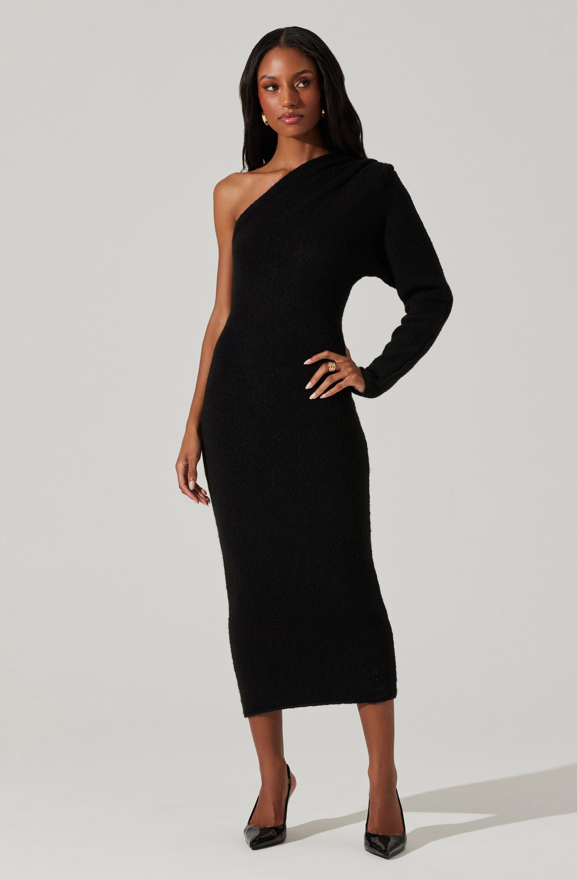 Finola One Shoulder Sweater Dress for Women - Elegant Knit Bodycon Dress for Party, Date Night & Fall Fashion | Soft Stretchy Comfortable Outfit