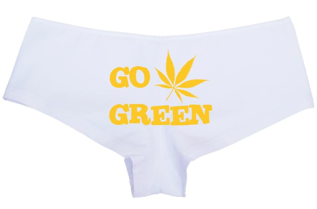 Knaughty Knickers Women's Go Green Pot Leaf Weed Print Sexy Boyshort Panties - Perfect for Festivals, Costume Parties & Bold Fashion Statements