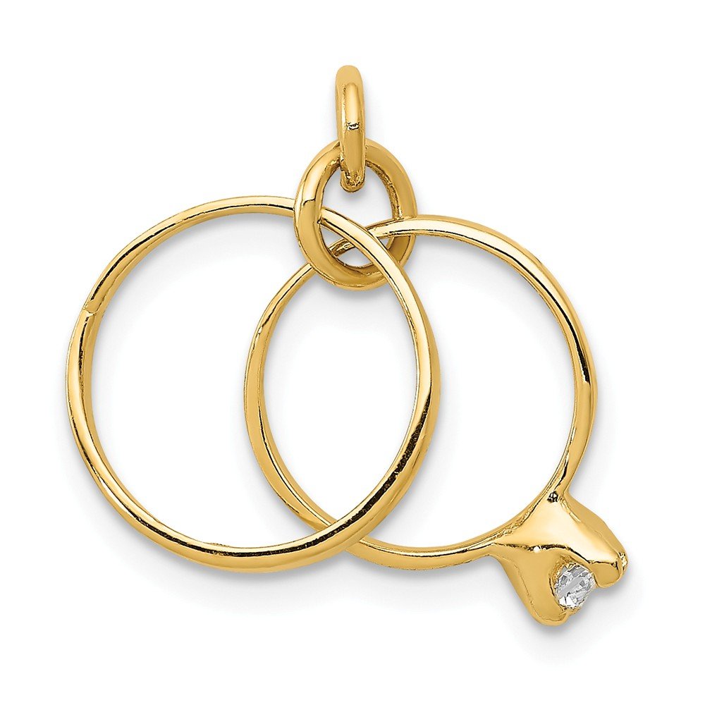 14K Solid Yellow Gold Wedding Ring Charm Pendant - 19mm x 15mm for Jewelry Making, DIY Crafts, Necklace & Bracelet Charms