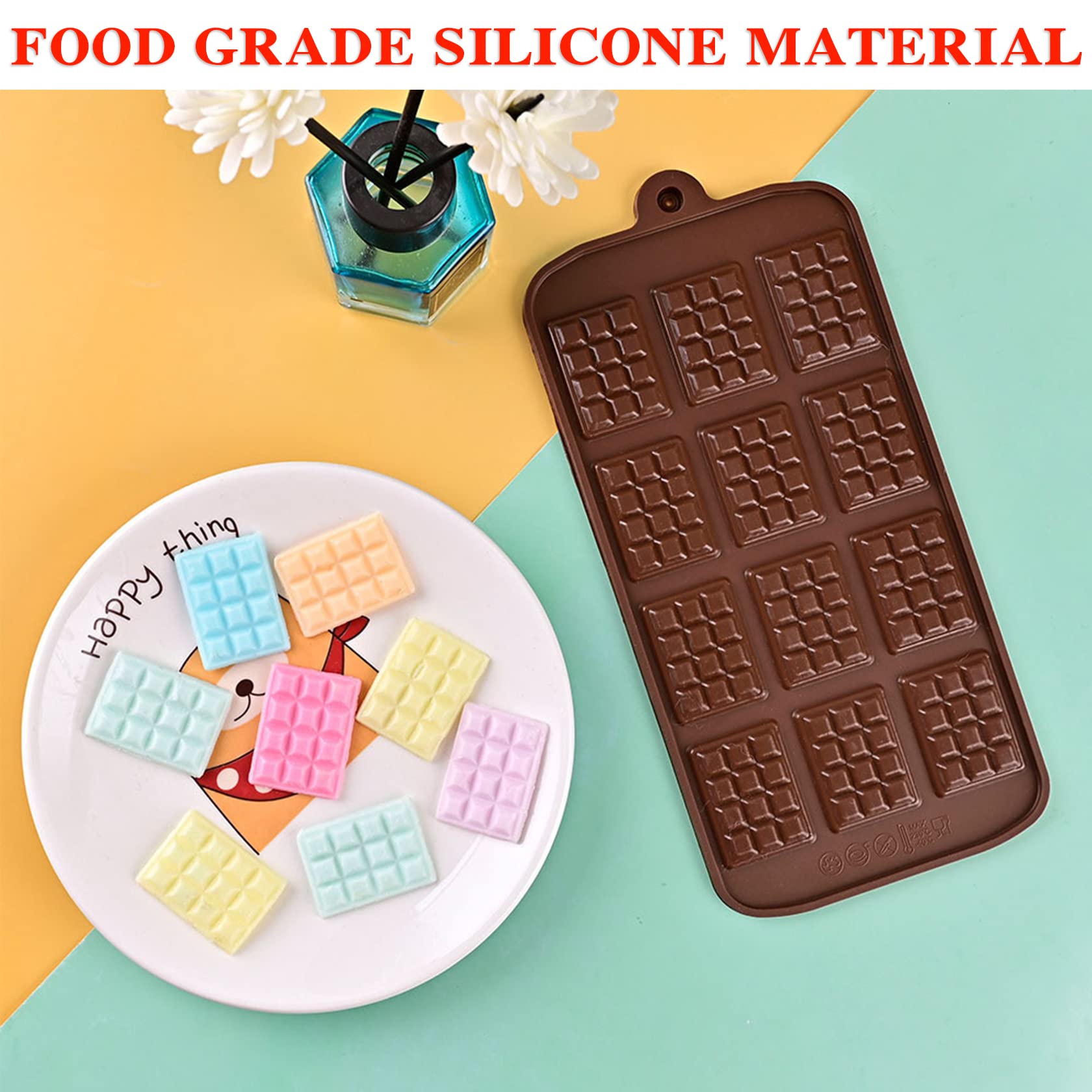 3-Piece Silicone Break Apart Chocolate Molds Set - Square Non-Stick Candy Bar & Protein Chocolate Molds - Reusable Baking Tools for Homemade Desserts, Party Treats & DIY Candy Making