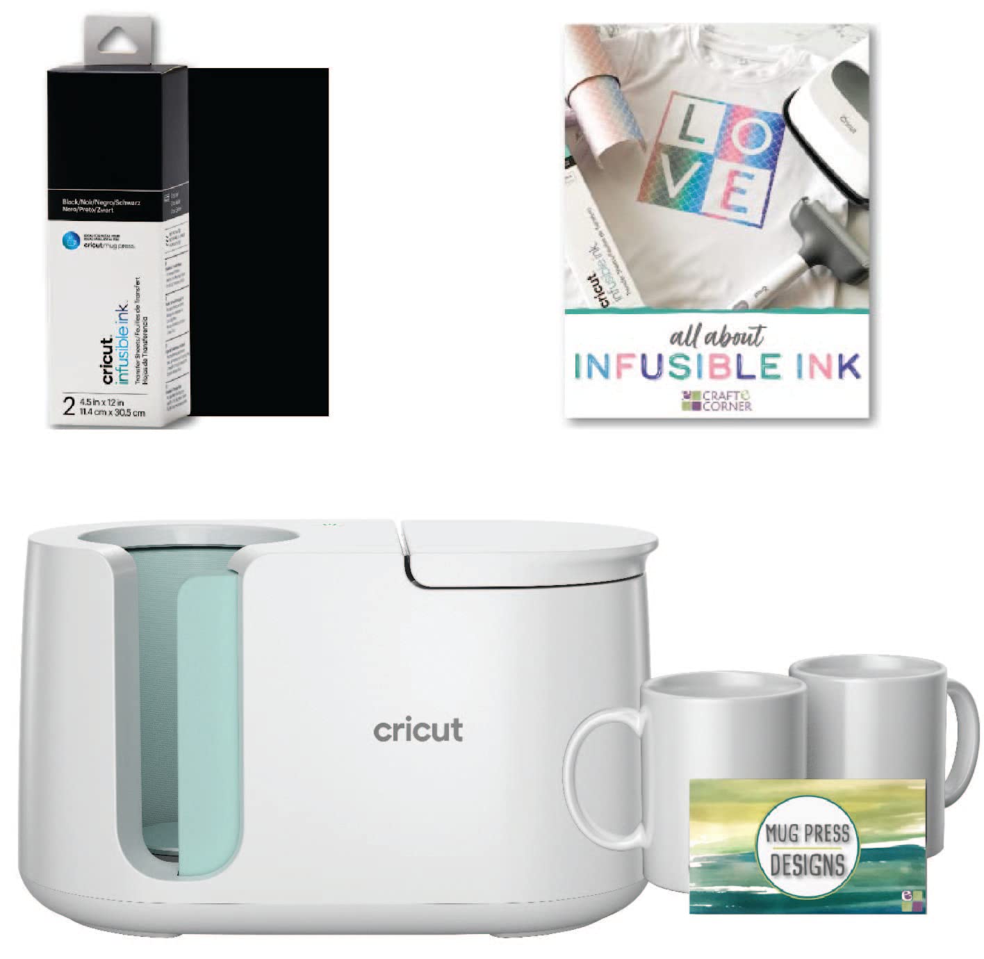 Cricut Mug Press Infusible Ink Machine Bundle - Heat Press for Sublimation Transfer & DIY Mug Design - Includes Infusible Ink Transfer Paper & Sublimation Blank Mugs - Perfect for Custom Gifts, Home Decor & Craft Projects
