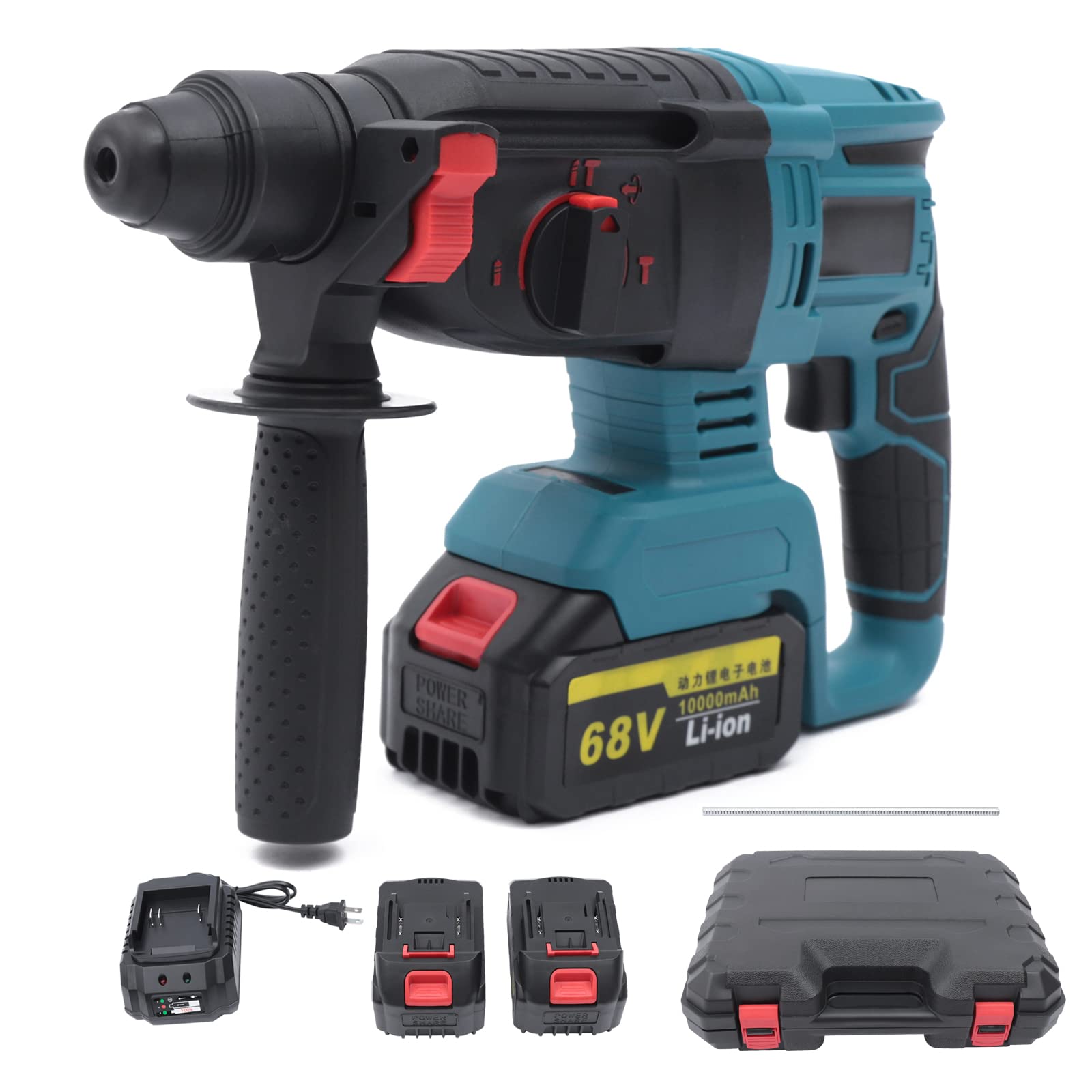 1.02 Inch SDS-Plus Heavy Duty Rotary Hammer Drill with Safety Clutch | 3-Function (Drill, Hammer, Chisel) | Low Vibration System | Includes 2 Batteries, Charger & Depth Gauge | Perfect for Concrete Drilling, Demolition & Masonry Work