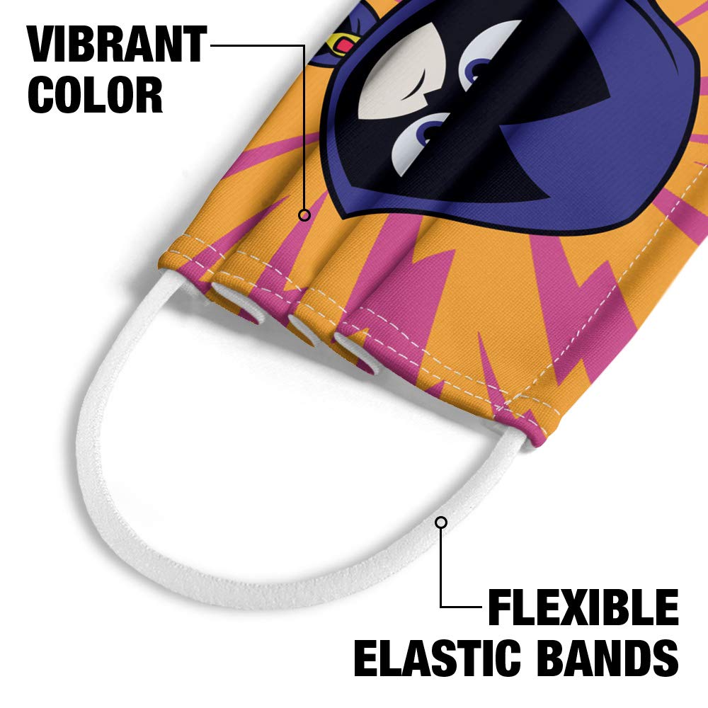 Popfunk Teen Titans Go! Kids Raven Face Pattern 1-Ply Reusable Face Mask - Comfortable & Breathable for School, Travel & Daily Protection