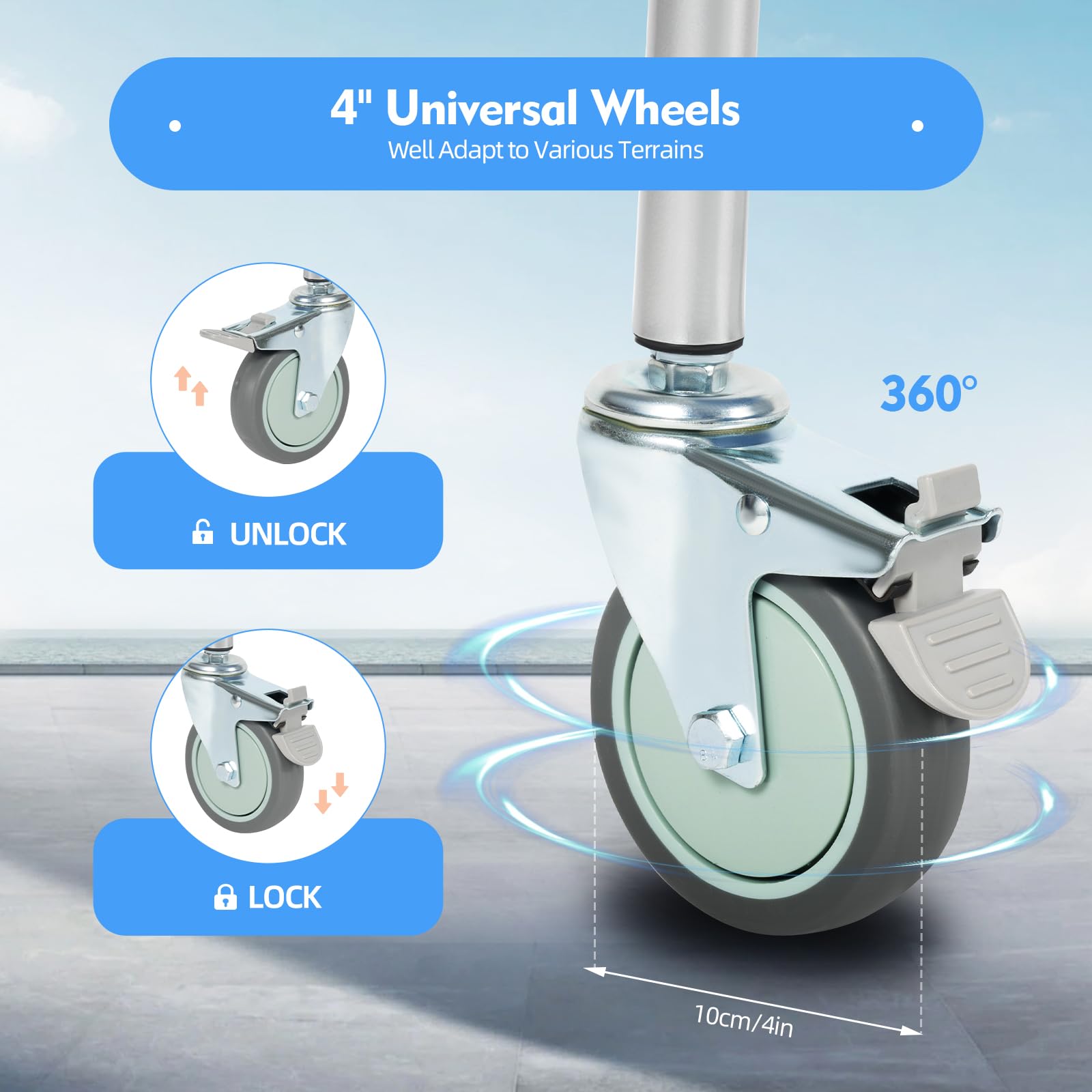 Portable Aluminum Wheelchair Shower Commode Chair with Casters - Lightweight Medical Mobility Aid for Elderly & Disabled - Ideal for Bathroom Safety, Home Care & Assisted Living Facilities
