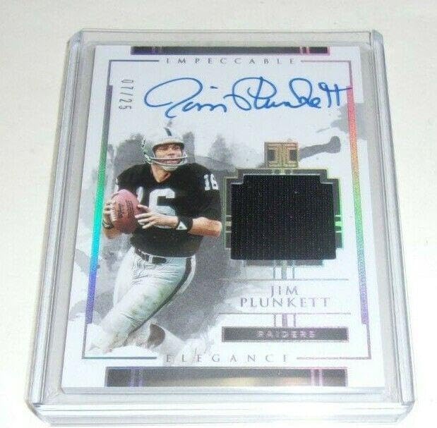 Jim Plunkett 2020 Impeccable 3-Color Game Worn Jersey Autograph Card 07/25 - Signed NFL Football Memorabilia for Collectors & Sports Fans - Perfect for Display Cases, Man Caves & Sports Collections