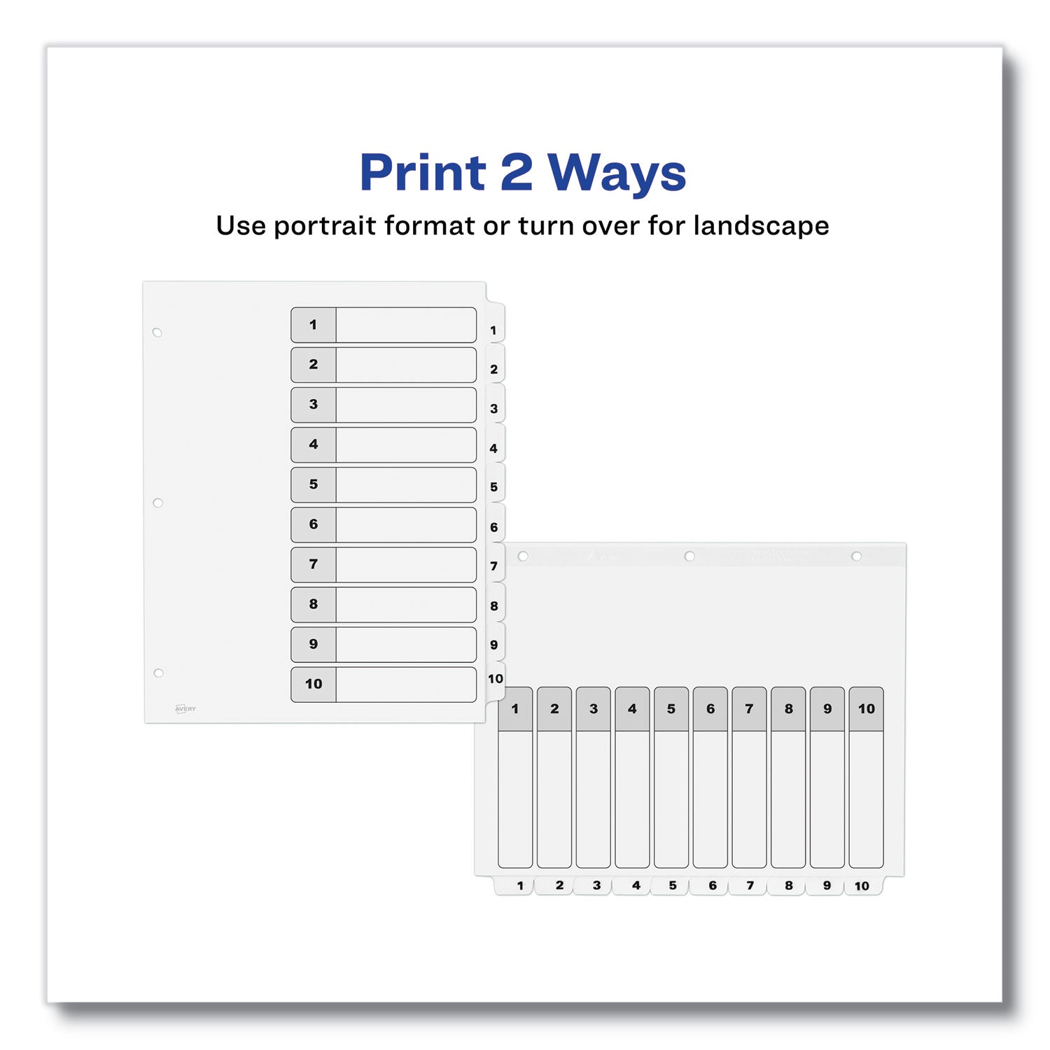 Avery Customizable Table of Contents Dividers - 10 Tab Index Tabs (1-10), 11 x 8.5 Inches, White, 6 Sets - Perfect for Office Organization, School Binders & Document Filing