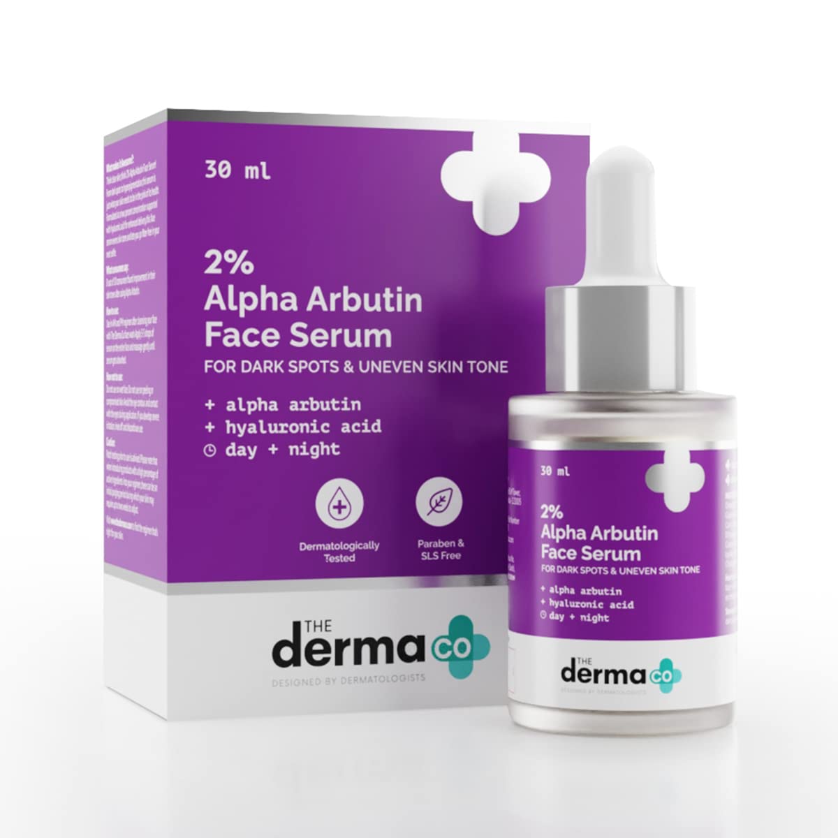 The Derma Co 2% Alpha Arbutin Face Serum for Dark Spots & Hyperpigmentation Treatment | Brightening Serum for Uneven Skin Tone with Hyaluronic Acid | Reduces Melanin Production for Radiant Glow | Vegan & Cruelty-Free Skincare (30ml) | Perfect for Daily Use & Nighttime Skincare Routine