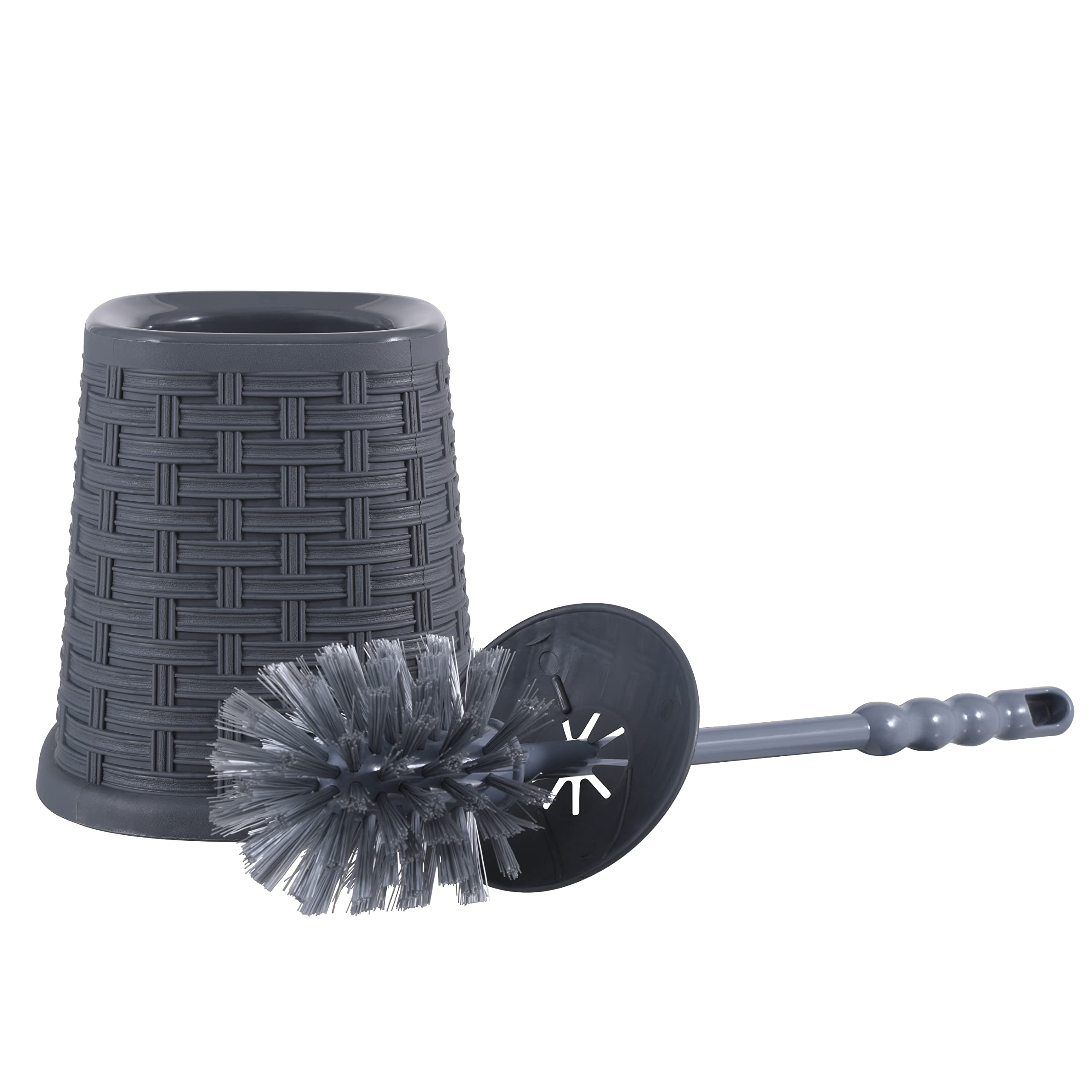 Premium Wicker Style Toilet Bowl Brush and Holder Set - Onyx Grey | Durable Bristles for Deep Cleaning | Bathroom Cleaning Essentials for Home, Hotel & Office Use