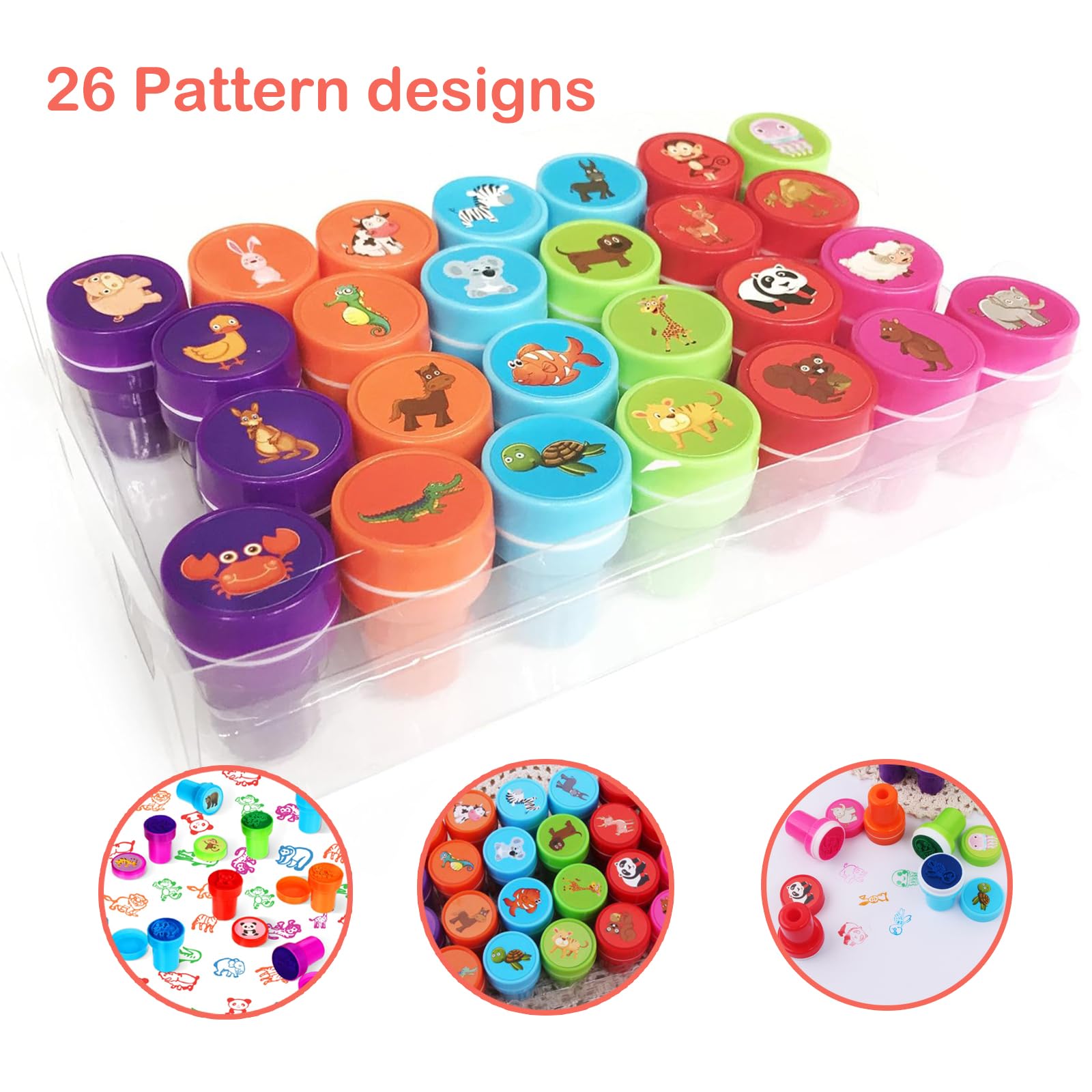 26Pcs Assorted Self-Inking Stamps for Kids - Ocean Life & Zoo Animal Stampers Set, Classroom Reward Prizes, Birthday Party Favors, Goody Bag Fillers (Perfect for Arts & Crafts, Scrapbooking, and Educational Activities)