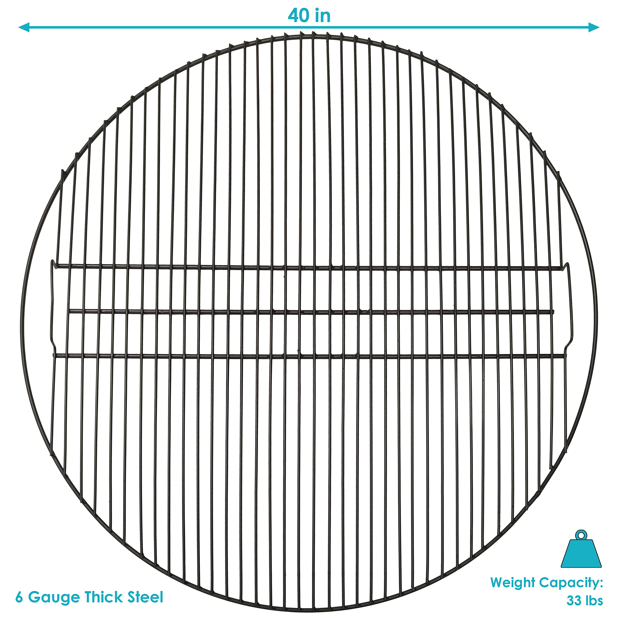Heavy-Duty 40-Inch Black Steel Round Outdoor Fire Pit Cooking Grate - Durable Grilling Rack for Camping, Backyard BBQs & Patio Parties