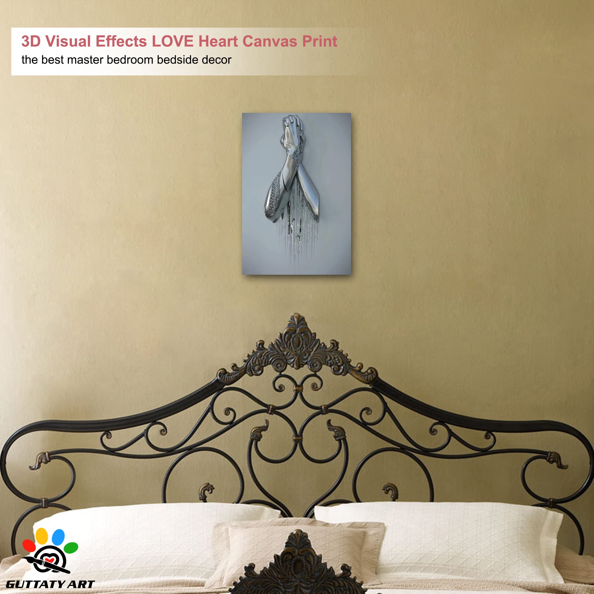 3D Metal Effect Silver Handshake Canvas Wall Art - Modern Framed Wall Decor for Bedroom & Living Room - Valentine's Day Gift for Couples - 12x18 Inches - Perfect for Home Office Decor & Anniversary Gifts
