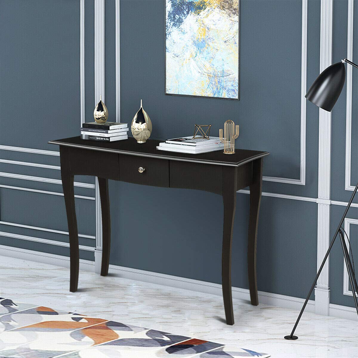 Caraya Retro Elegant Wood Console Table with Storage Drawer - Sturdy Durable Waterproof Entryway Sofa Side Table - Easy to Clean Accent Furniture for Hallway, Living Room & Home Decor