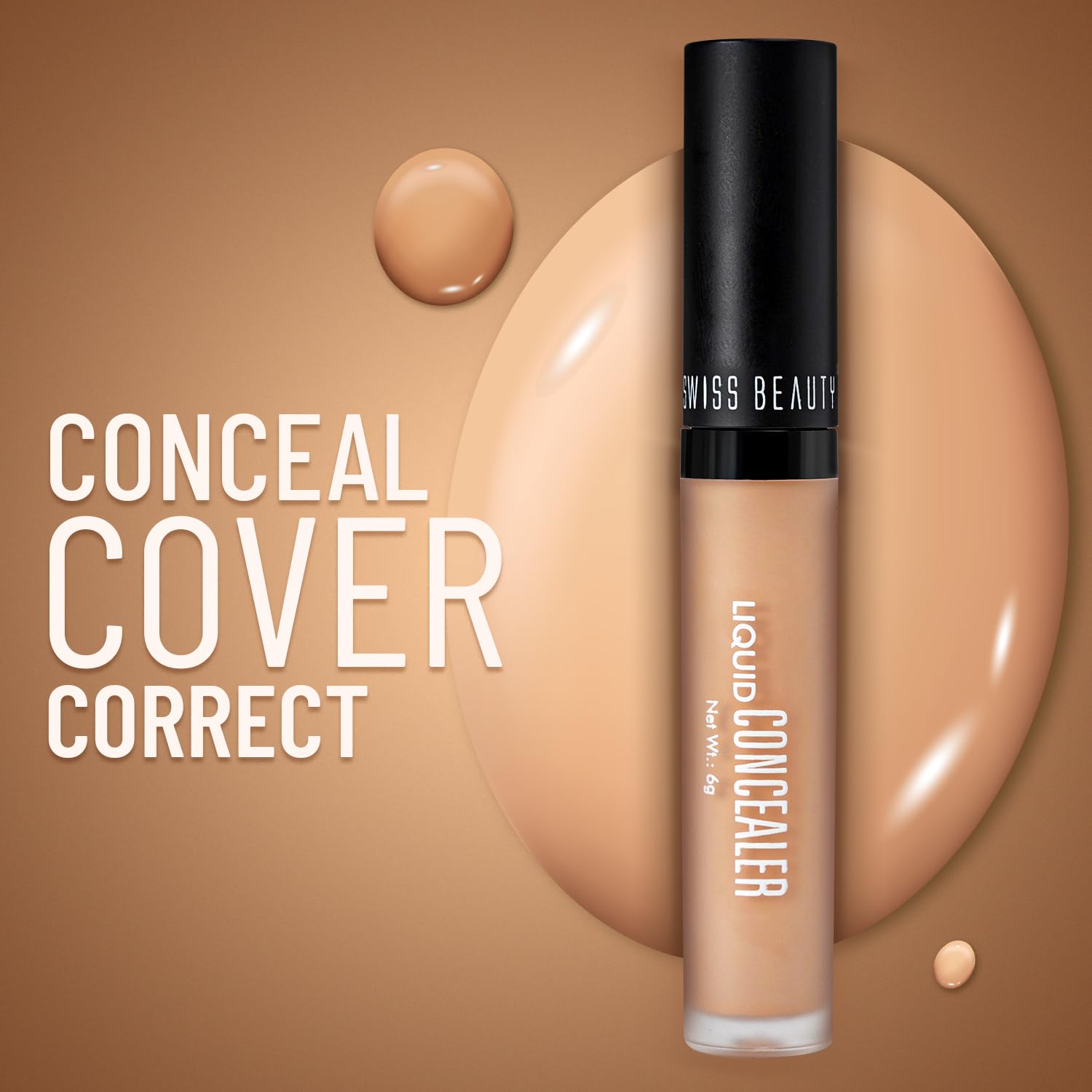 Swiss Beauty Full Coverage Liquid Concealer - Lightweight, Blendable, Matte Finish | Shade Light-Moyen (6g) | Perfect for Dark Circles, Blemishes & Contouring | Everyday Makeup & Professional Use