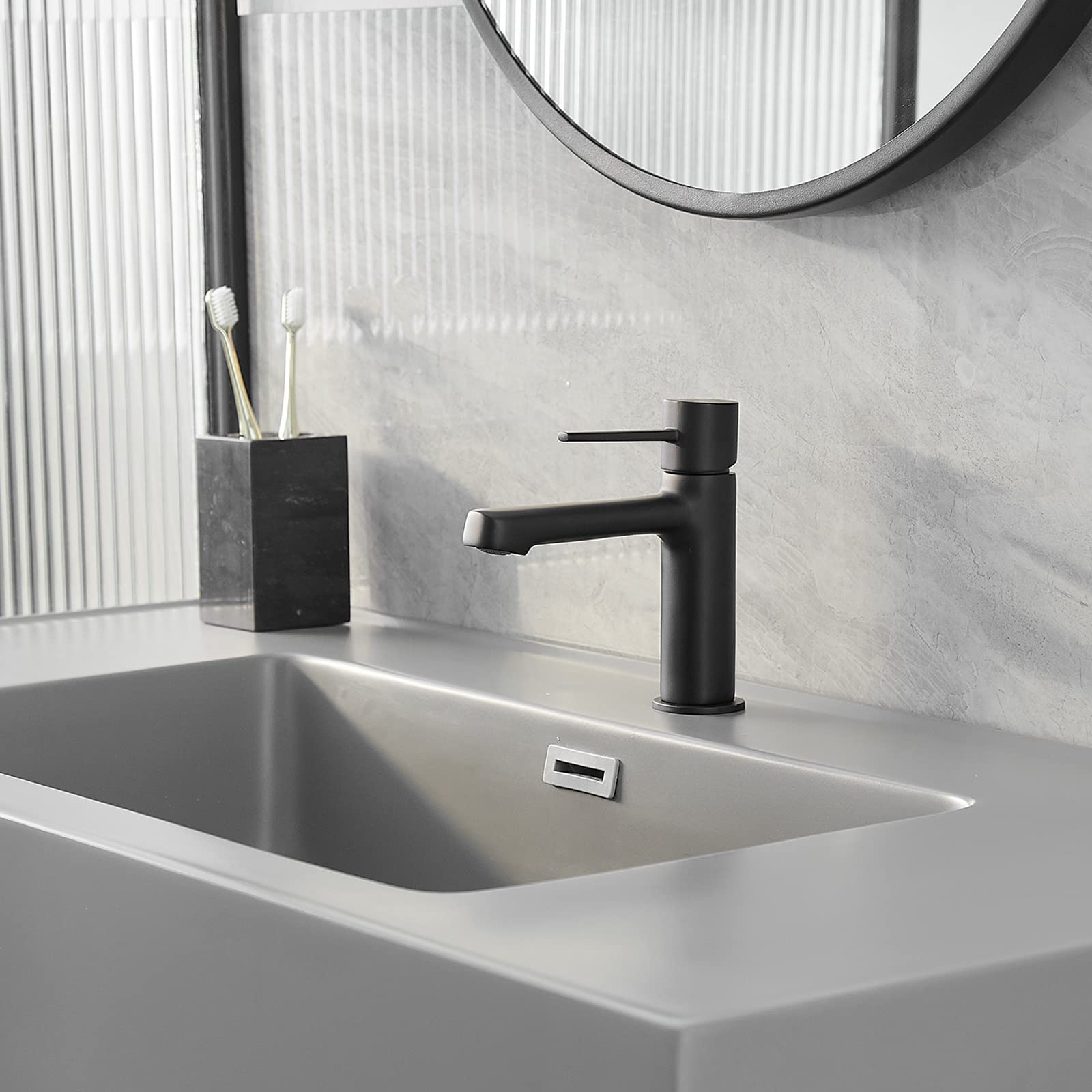 Matte Black Brass Bathroom Faucet with Pop-Up Drain - for Sink Basin & Lavatory