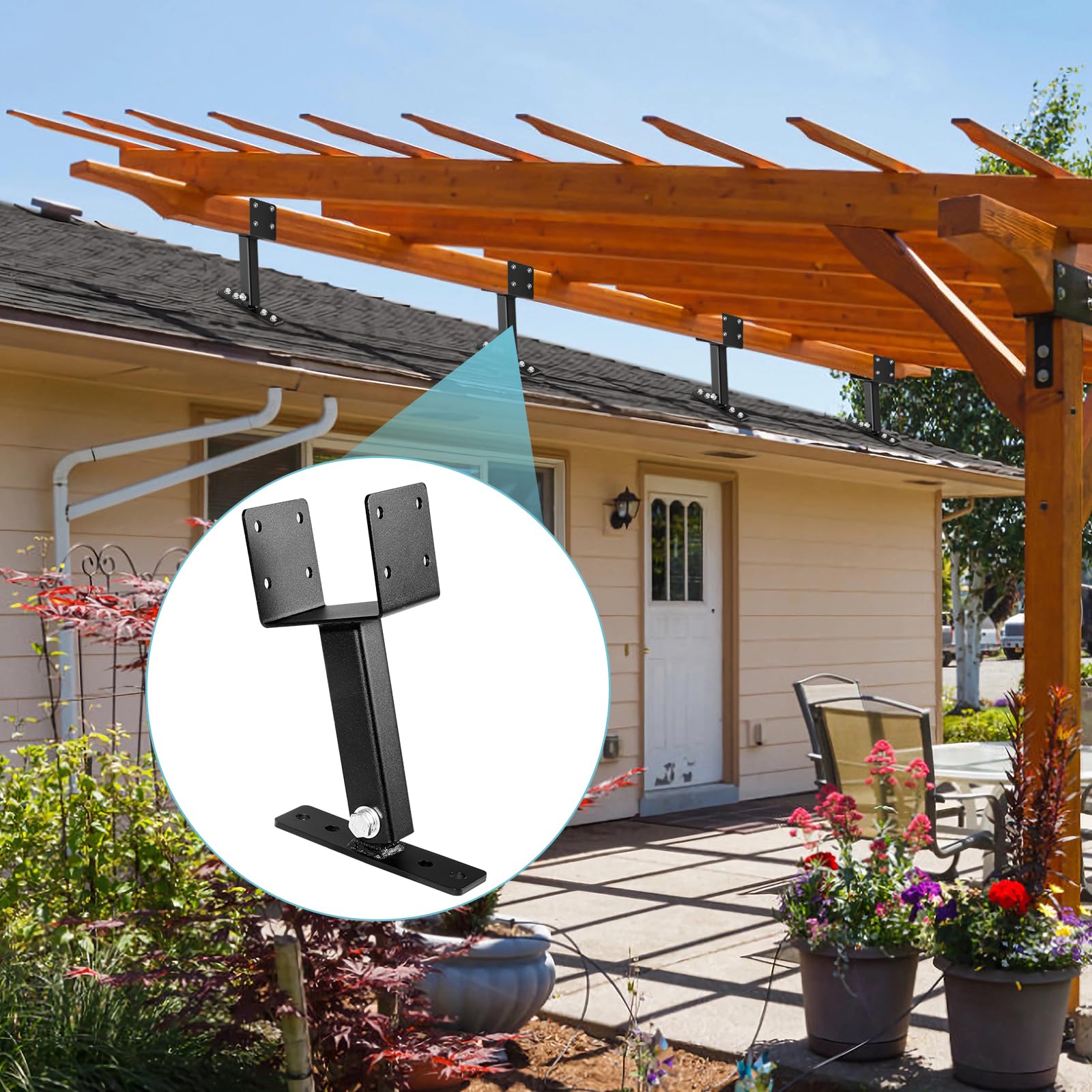 3 Pack Heavy Duty Adjustable Pergola Roof Riser Brackets Kit - Fits 4×4 Wood Beams for Patio Covers, Gazebos & Outdoor Structures - Perfect for DIY Backyard Pergola Installation & Wooden Deck Roof Support