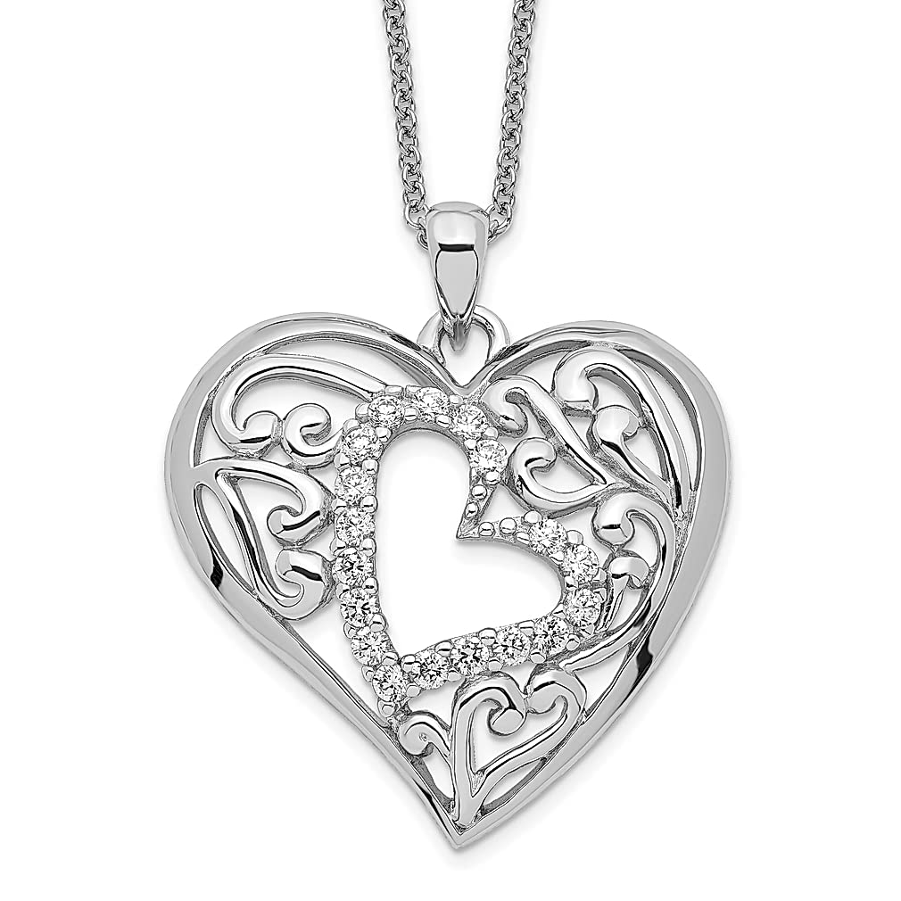 925 Sterling Silver Cubic Zirconia Forever in My Heart Pendant Necklace - 18 Inch Chain with Poem Card, Romantic Love Jewelry Gift for Women - Perfect for Anniversaries, Valentine's Day & Special Occasions