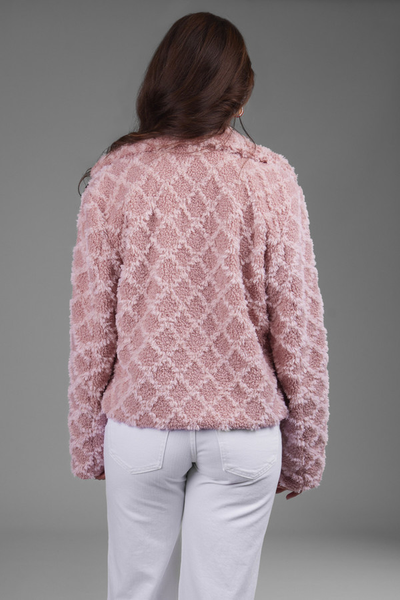 Diamond Patterned Collared Short Jacket for Women - Stylish Cropped Jacket with Stand Collar - Perfect for Casual Outings, Date Nights & Spring Layering