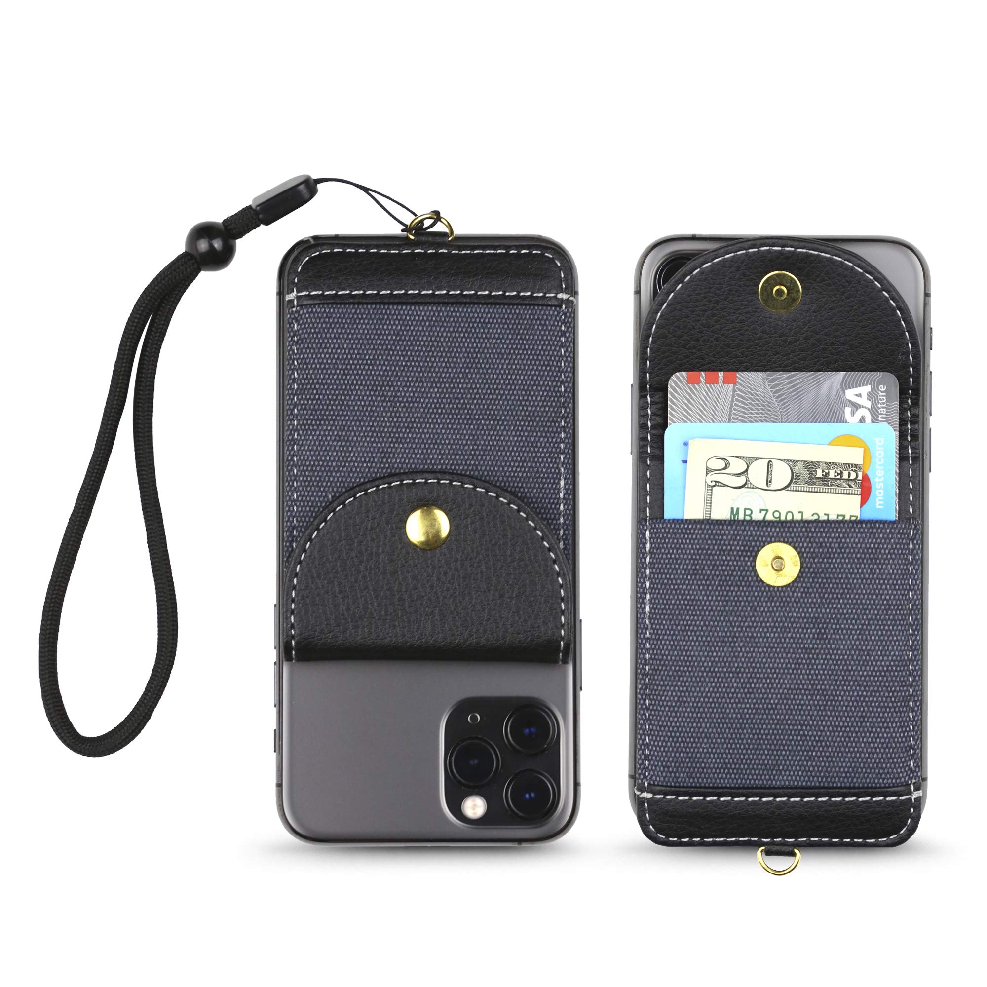 Stick On Phone Wallet with Wrist Strap - RFID Blocking Credit Card Holder for iPhone, Galaxy & Most Smartphones (Navy) | Perfect for Hands-Free Shopping, Travel & Everyday Use