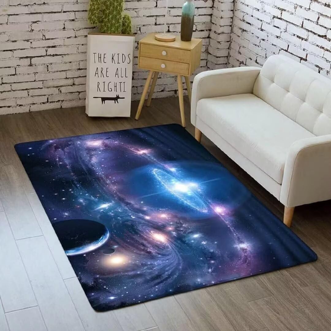 5'×8' Large Blue Galaxy Starry Sky Area Rug - Washable Non-Skid Universe Planet Nebula Print Carpet for Bedroom, Living & Dining Room | Perfect for Space-Themed Decor, Kids Rooms & Astronomy Lovers