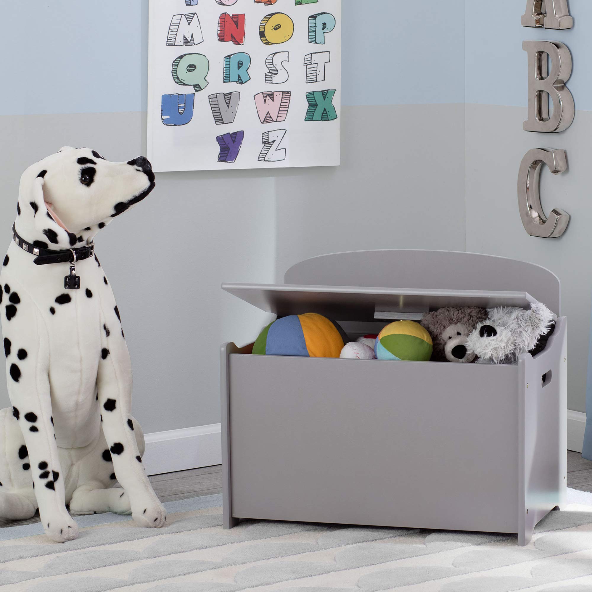 Delta Children MySize Chair Desk with Storage Bin & Deluxe Toy Box Set - Grey | Kids Study & Play Furniture for Bedroom, Nursery, or Playroom