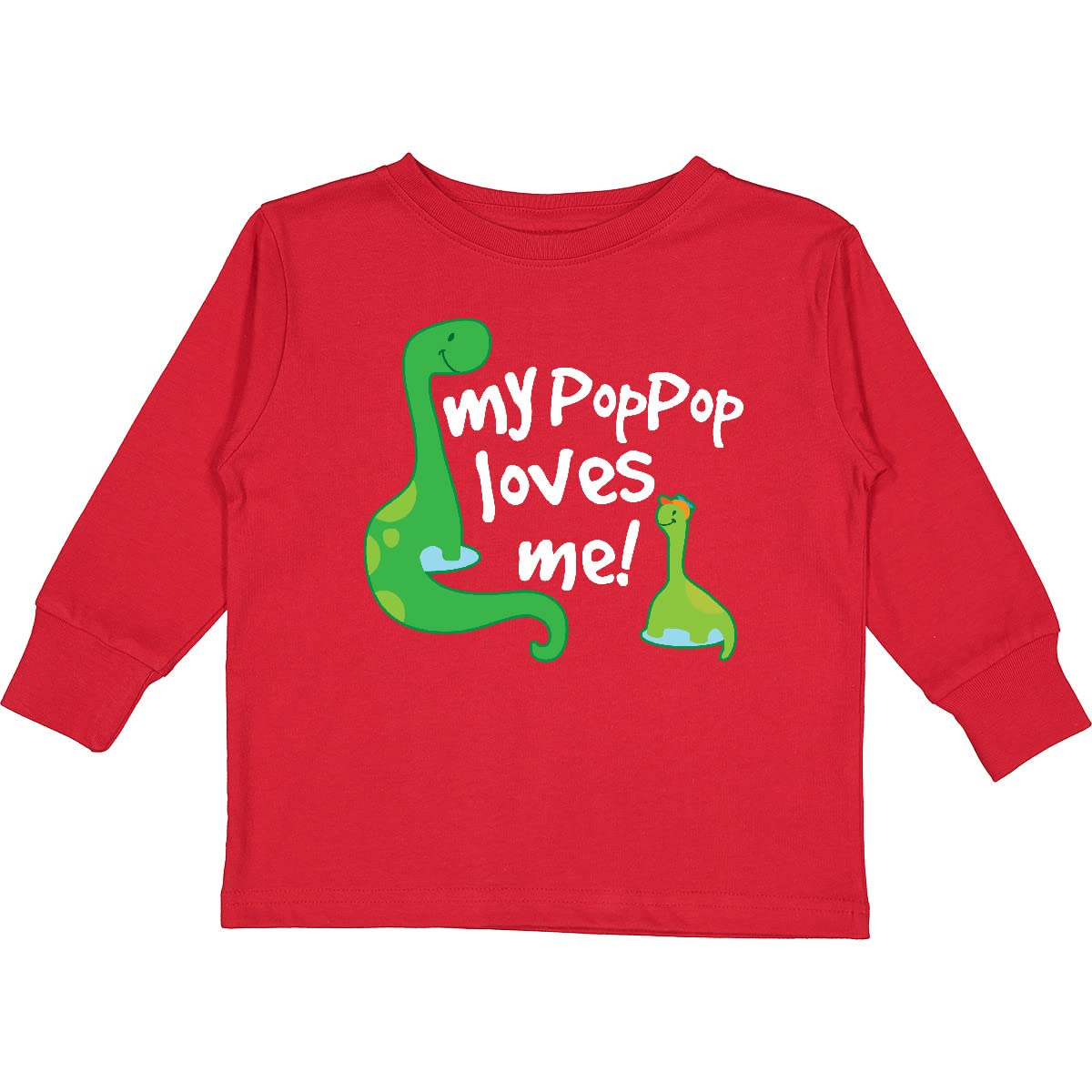 Inktastic My Pop Pop Loves Me Dinosaur Toddler Long Sleeve T-Shirt - Cute Dino Graphic Tee for Boys & Girls - Soft Cotton Comfort Shirt for Grandparents Day, Birthday Gifts & Family Outings