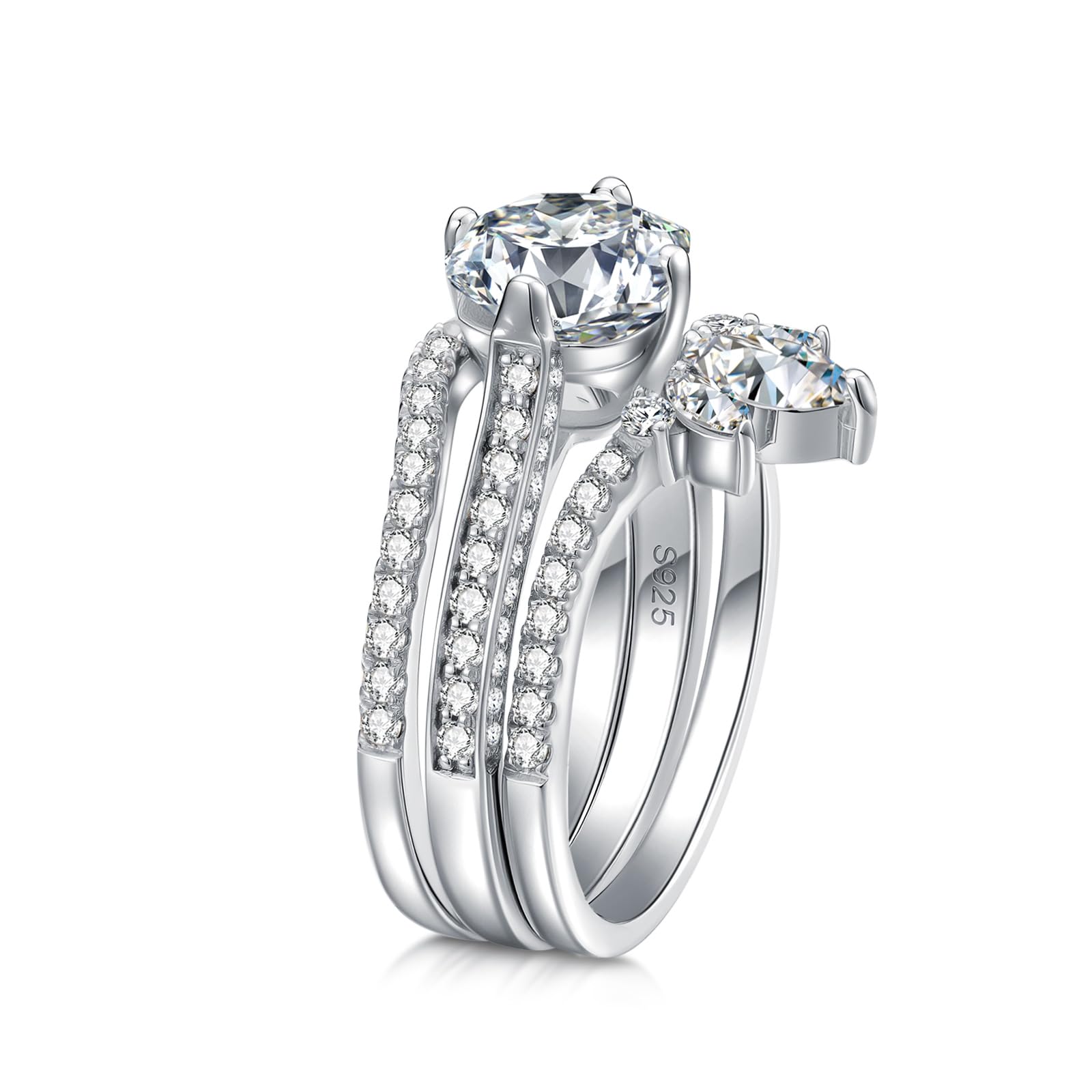 3PC Sterling Silver Bridal Ring Set for Women - 2 Carat Cushion Cut Engagement Ring with Wedding Bands | Perfect for Proposals, Anniversaries & Bridal Jewelry Gifts