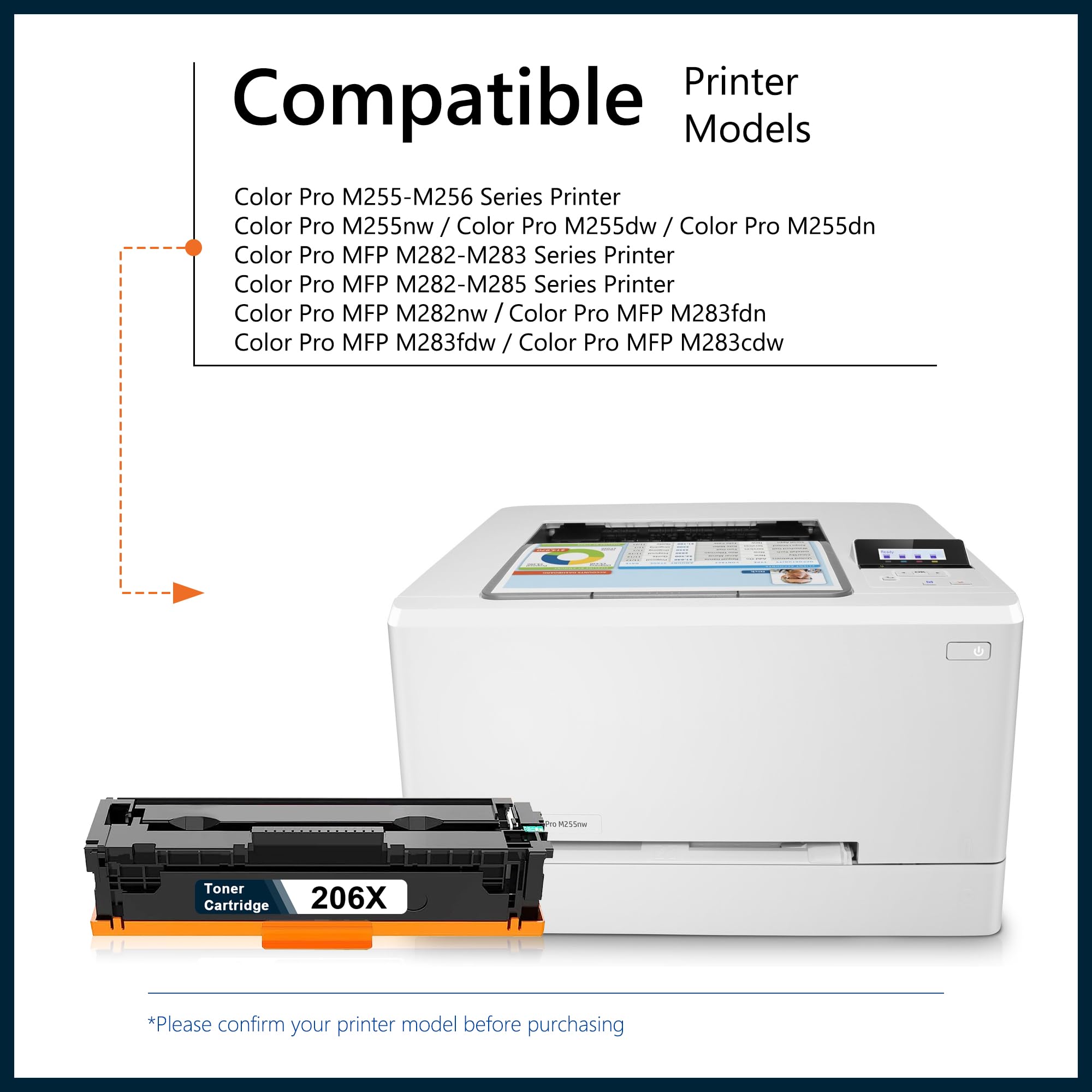 High Yield 206X 206A Toner Cartridge with Chip - Compatible Replacement for HP 206X 206A W2110X W2111X W2113X W2112X Color Pro M255dw MFP M283fdw M283cdw Printers - 4-Pack (Black, Cyan, Magenta, Yellow) - Perfect for Office Printing, Home Office Use & Small Business Document Needs