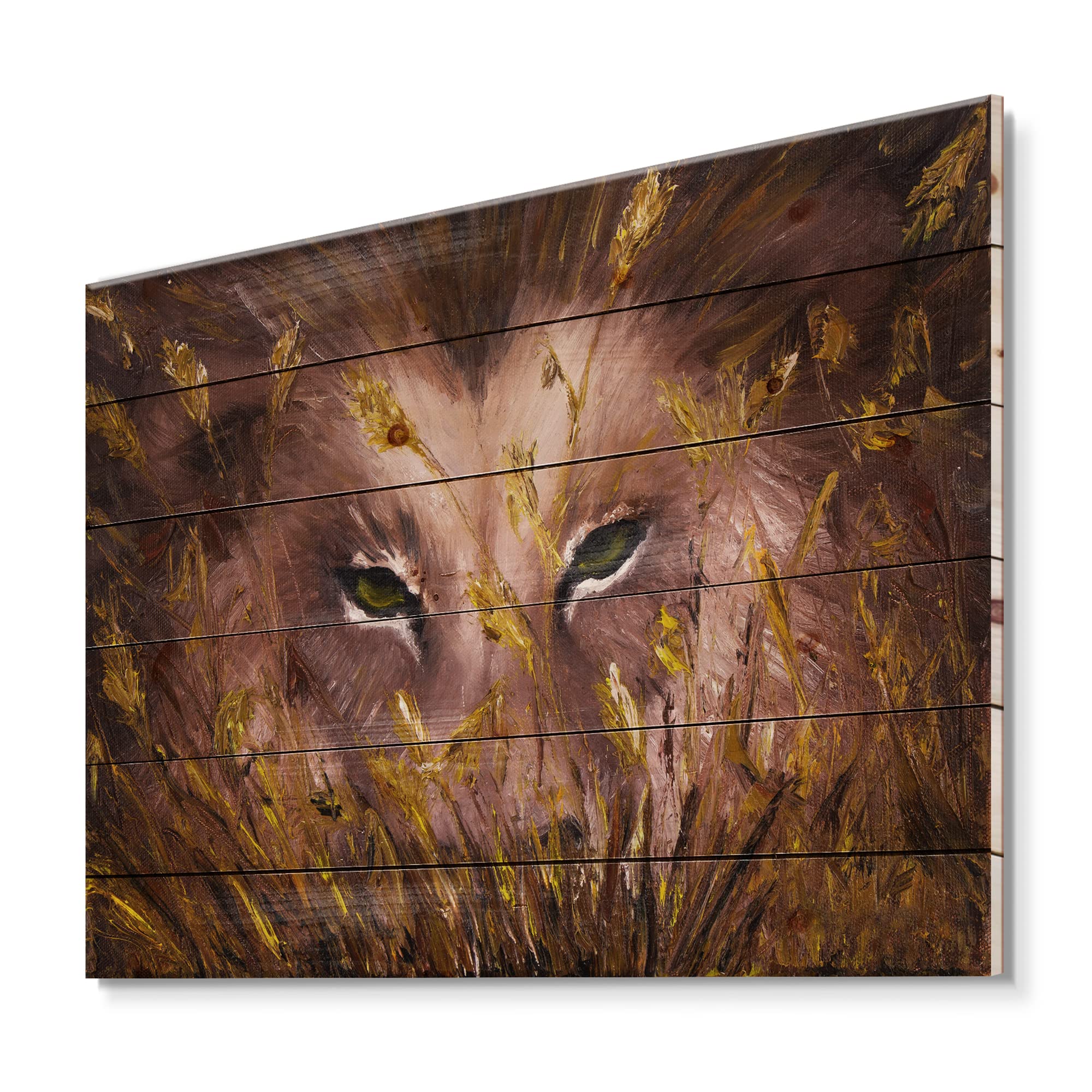 DesignQ Wolf Eyes In The Grass Farmhouse Wood Wall Decor - Brown Wood Wall Art with Large Animal Prints on Natural Pine Wood - Perfect for Rustic Home, Cabin, or Lodge Decor