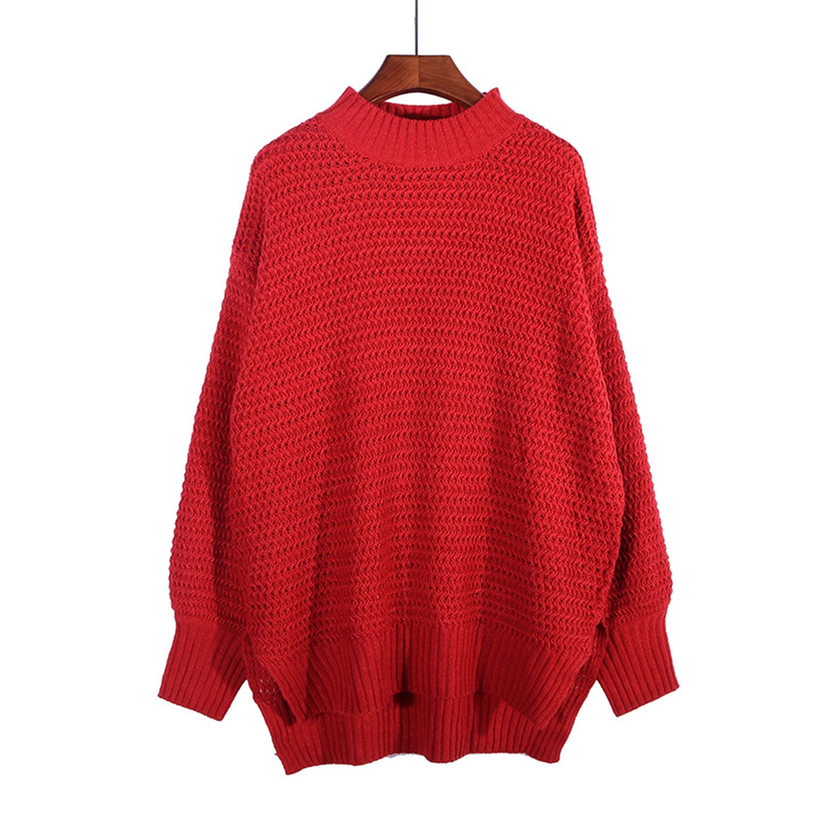 Hislaves Women's Knitted Sweater - Bilateral Split Design, Ribbed Cuffs & Lantern Sleeves - Warm Winter Pullover for Casual Wear | Perfect for Office, Dating & Daily Outfits