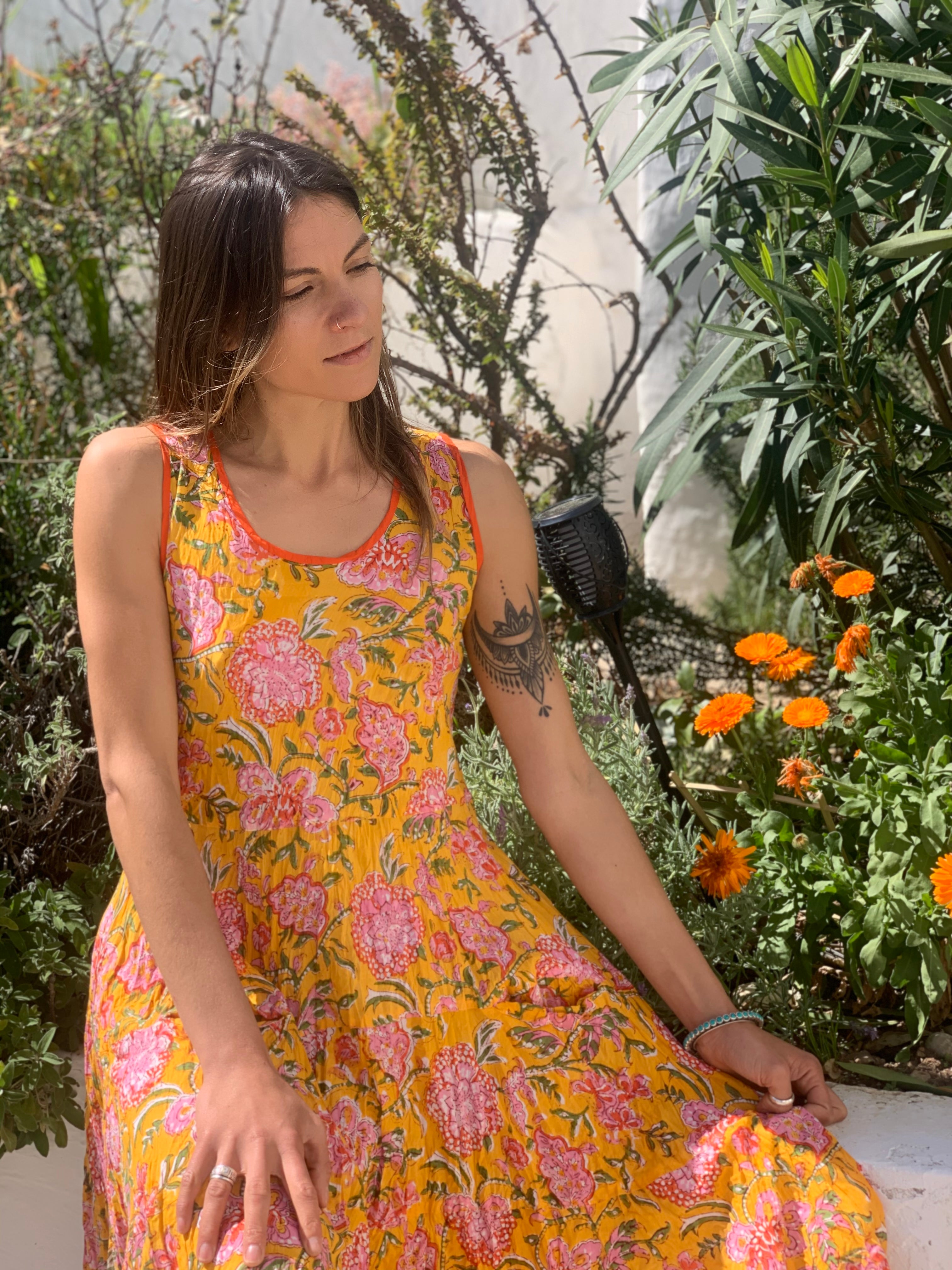 Women's Sleeveless Yellow Sundress - Flowy Summer Dress for Beach, Vacation & Casual Outings