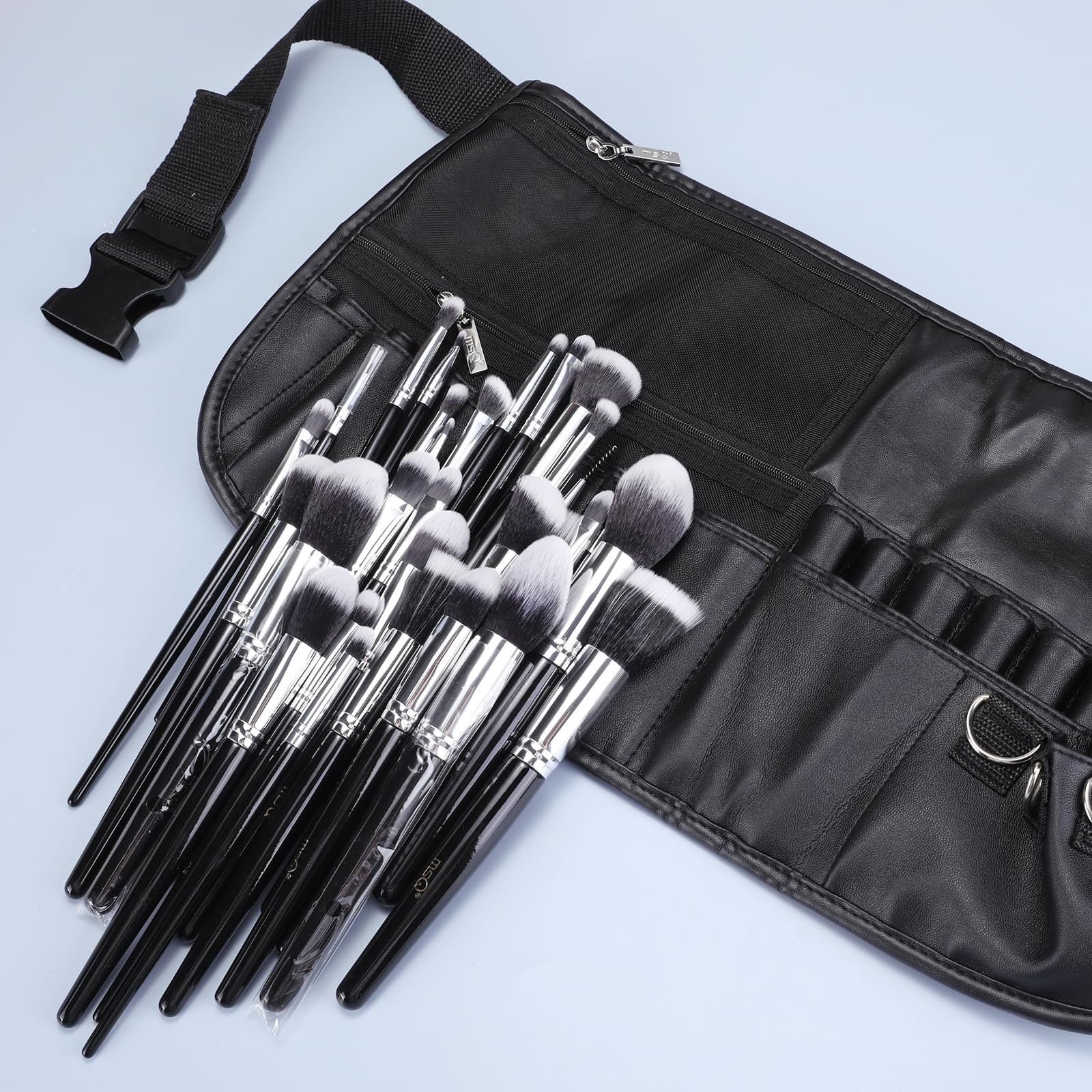 MSQ 29-Piece Professional Makeup Brush Set with Waist Belt Bag - Foundation, Powder, Cream, Liquid & Eye Brushes for Women, Girls & Artists | Perfect for Travel, Holiday Gifts & Everyday Makeup Application
