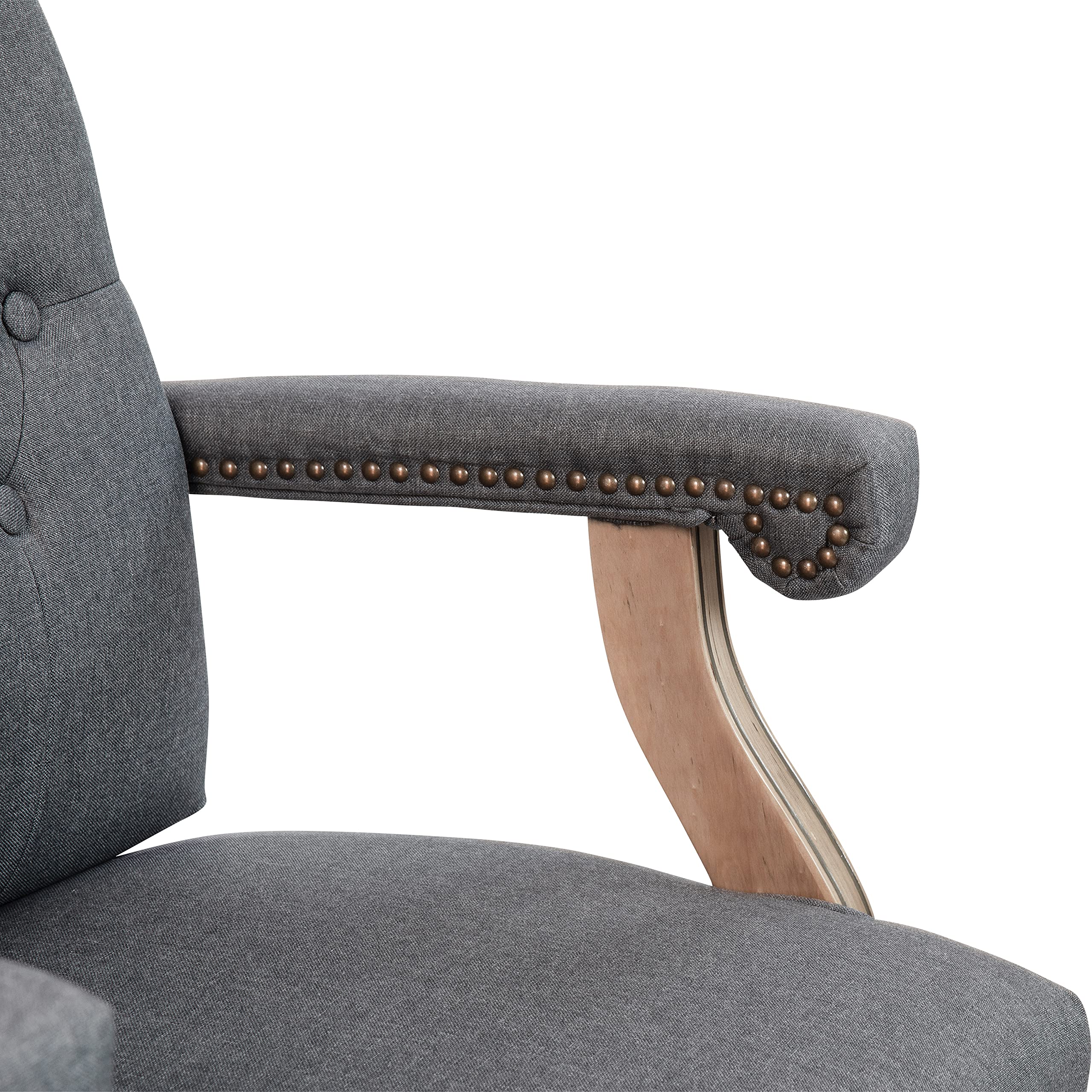 Ergonomic Gray Fabric Tufted Swivel Office Chair with Driftwood Base - Comfortable Traditional Desk Chair for Home Office, Study & Workspace - Adjustable Height & 360° Rotation for Productivity