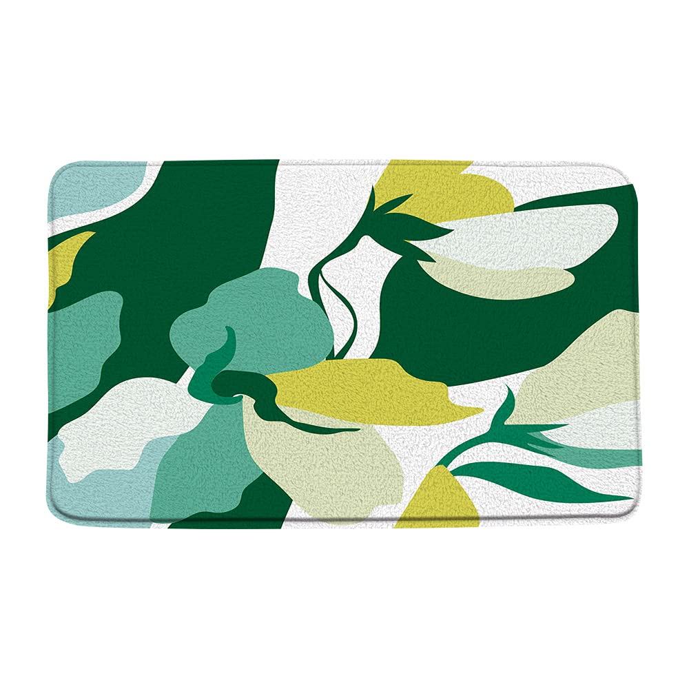 Mid Century Modern Bath Mat - Green Yellow Blue Geometric Abstract Flower Design - Soft Microfiber with Memory Foam Backing - Non-Slip Bathroom Rugs (18x30 & 16x48 Inch) - Perfect for Contemporary Minimalist Decor & Spa-Like Bathroom Experience