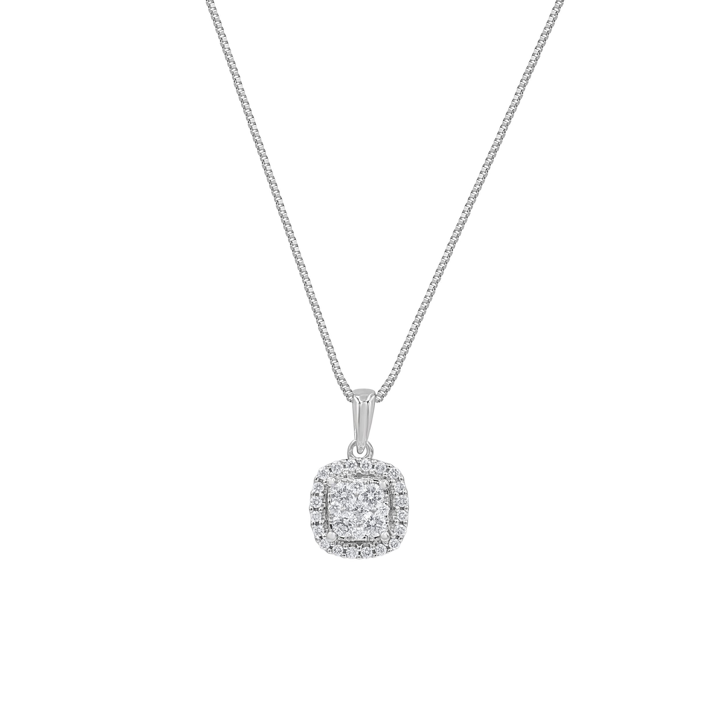 1/4 to 1/2 Carat Natural Diamond Halo Pendant Necklace for Women - Round & Princess Cut in 14K White Gold | Elegant Fine Jewelry Gift for Her with Box | Perfect for Anniversaries, Birthdays & Special Occasions