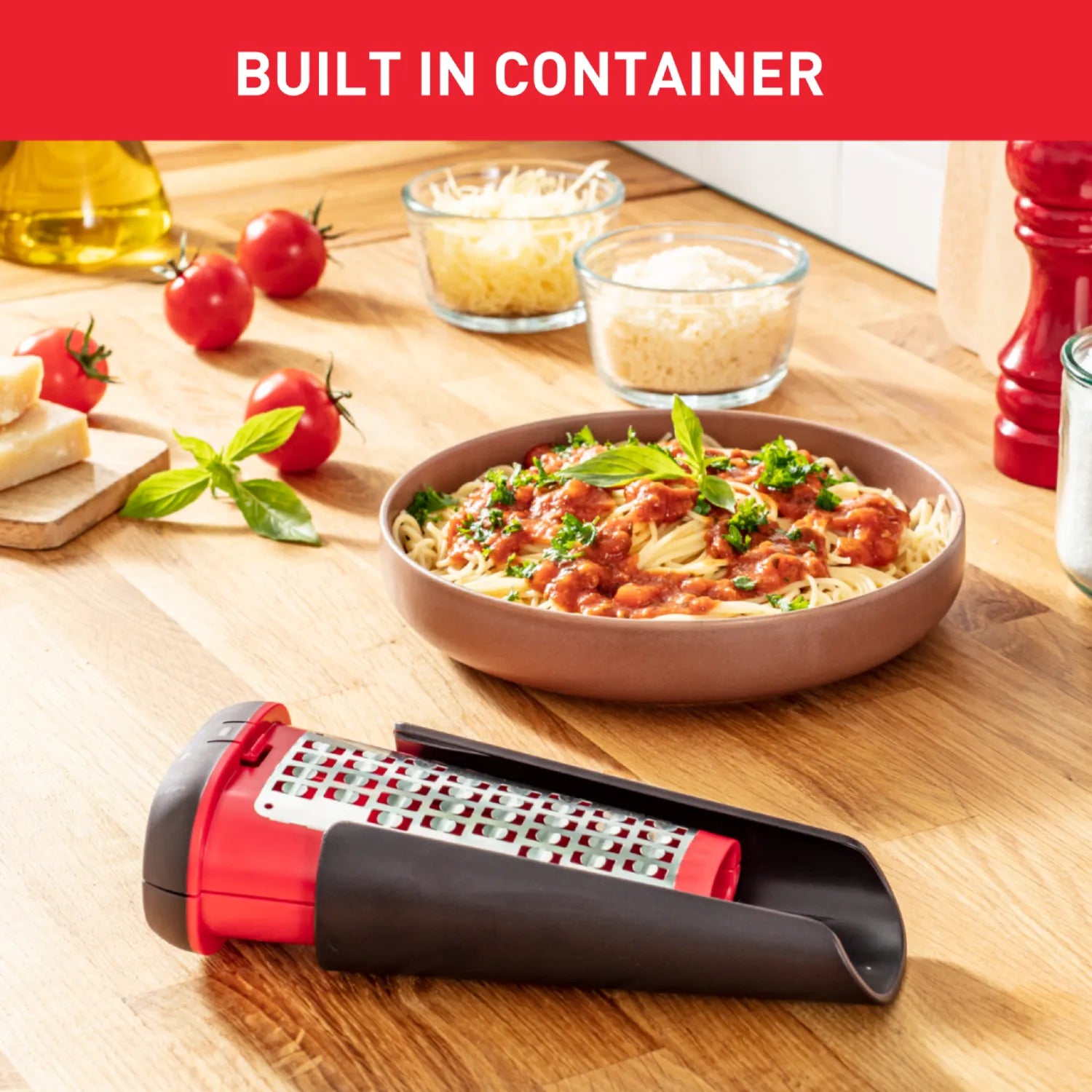 Tefal Ingenio Box Grater K2072714 - Stainless Steel Cheese & Vegetable Grater with Container - Perfect for Kitchen, Salad Prep & Cooking