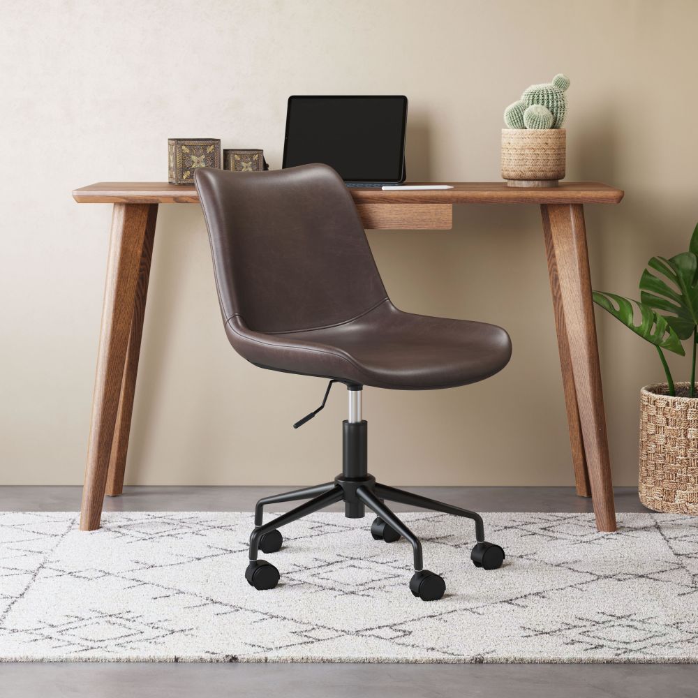 Zuo Modern Byron Office Leather Armless Chair - Ergonomic Executive Desk Chair for Home & Office Workspace - Comfortable Leather Task Chair for Professionals