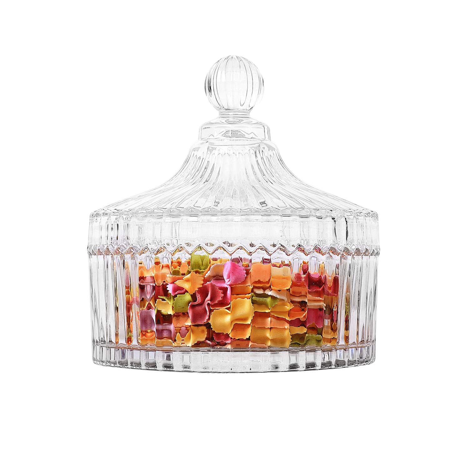 ComSaf 14OZ Glass Candy Jar with Lid - Decorative Covered Candy Dish for Office Desk, Wedding Party Buffet Decor & Jewelry Storage | Perfect for Christmas Gifts, Home Decor & Candy Display