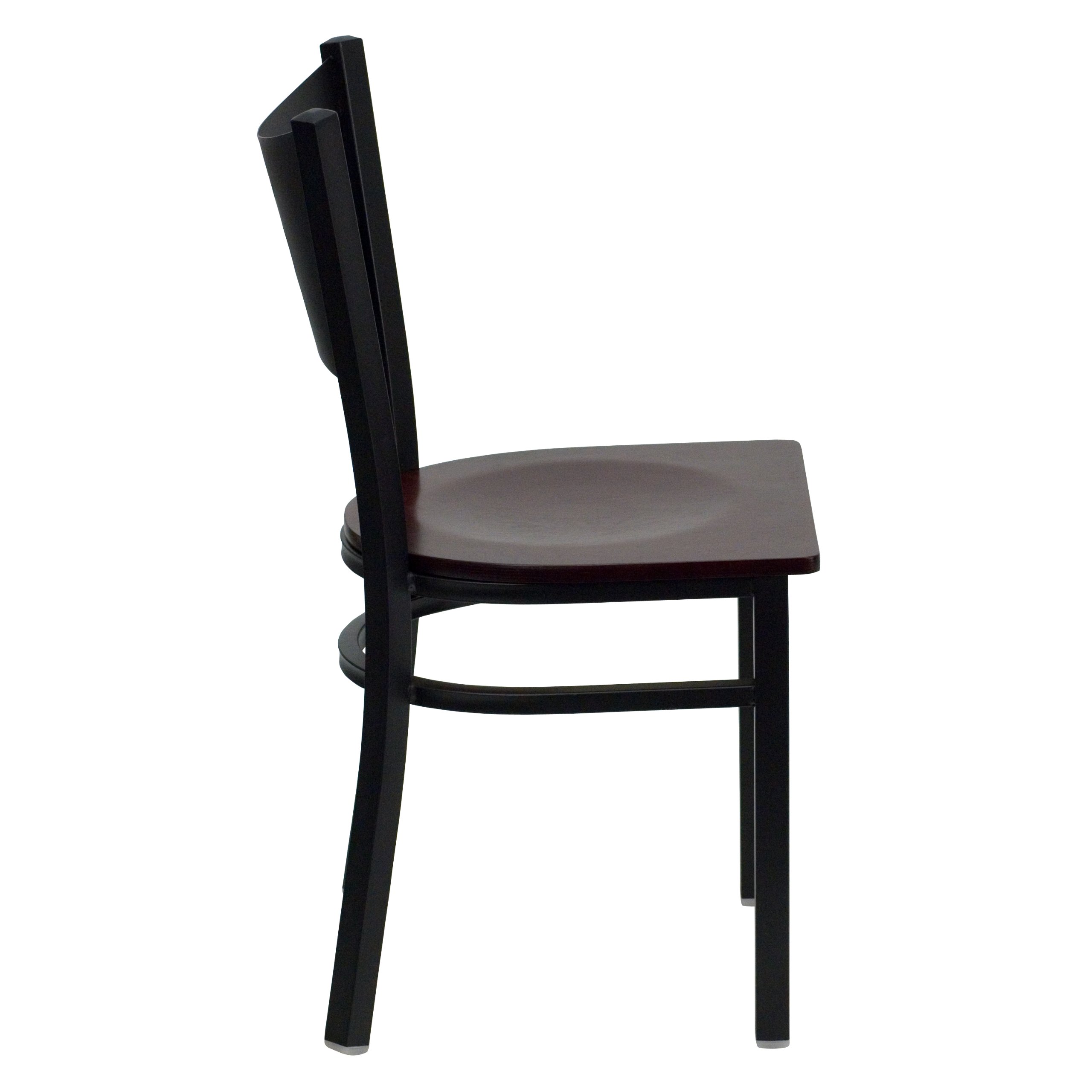 EMMA & OLIVER Black Metal Restaurant Chair with Mahogany Wood Seat - Modern Cafe Dining Chair for Restaurants, Coffee Shops, and Home Kitchens