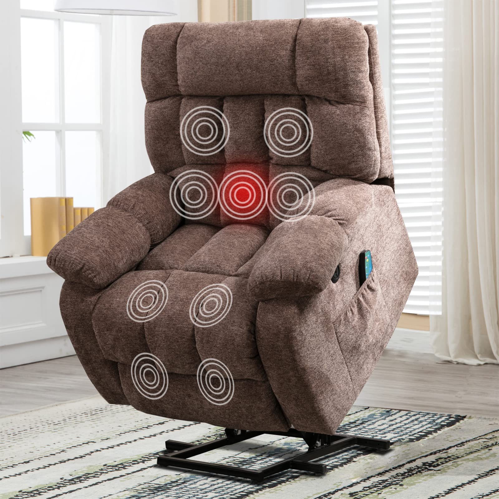 KaYomax Power Lift Recliner Chair with Remote Control - Heavy Duty Electric Massage Recliner for Elderly - Heating & Vibration Function - 38.2