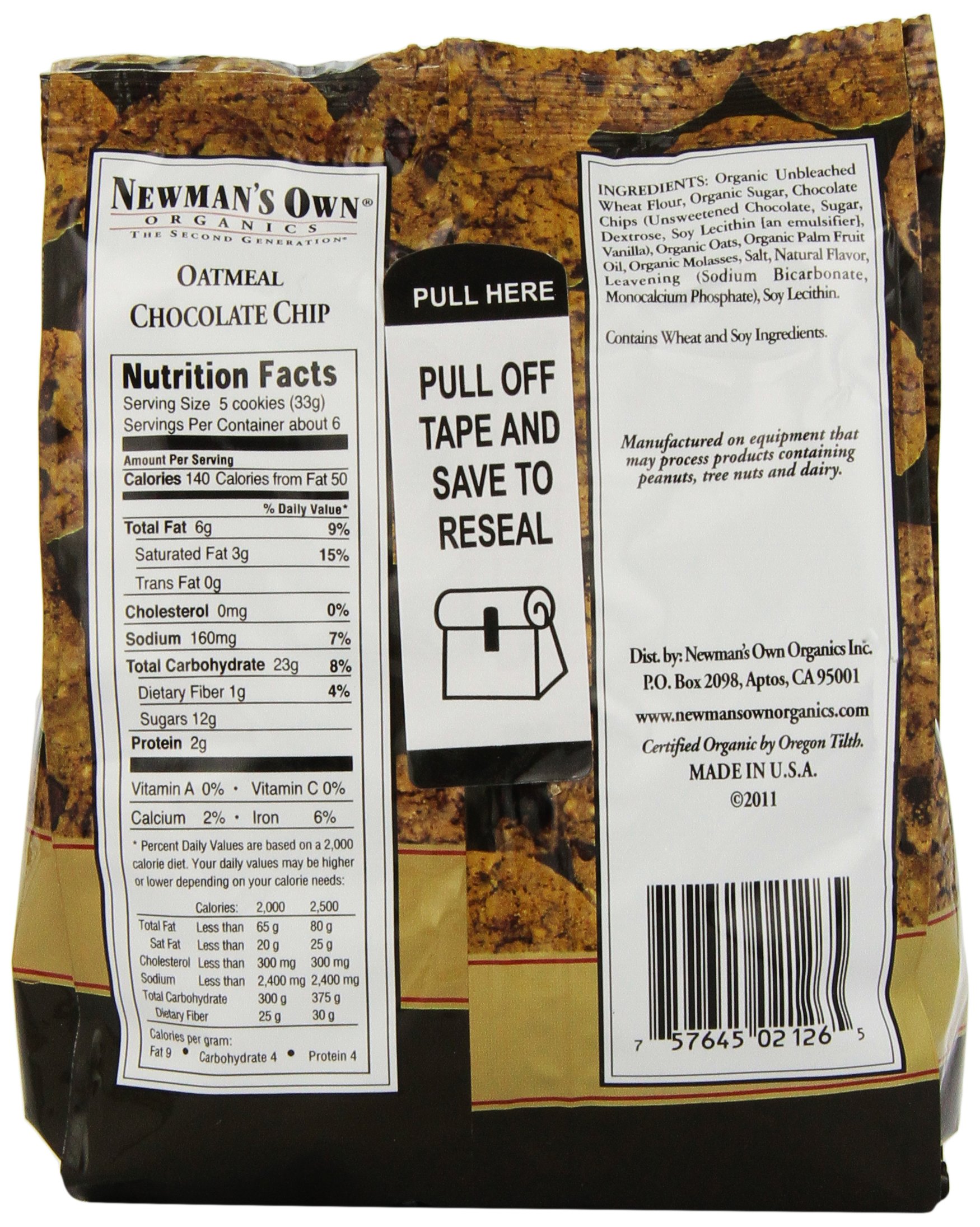 Newman's Own Organics Oatmeal Chocolate Chip Cookies - 7 oz Pack | USDA Organic, Non-GMO, Gluten-Free Snacks | Perfect for Breakfast, Lunch Box & Office Snacking