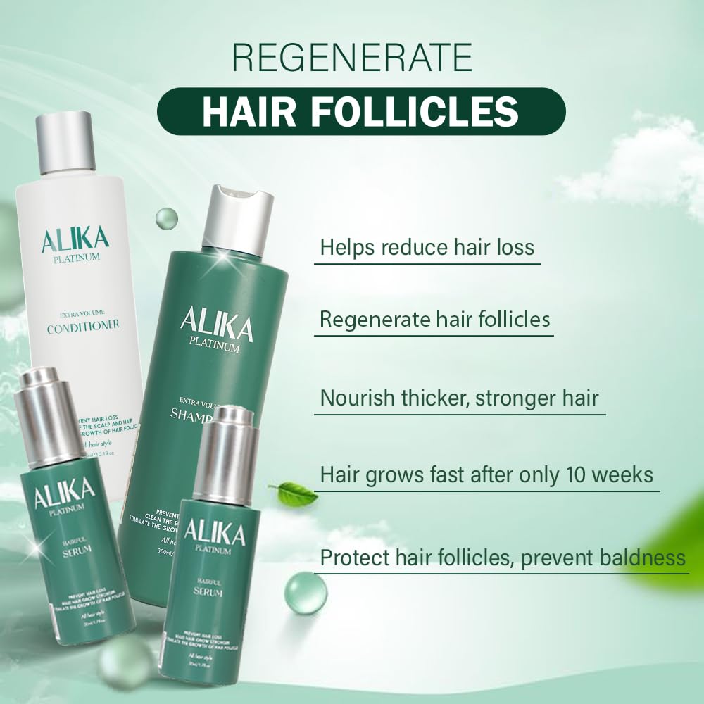 ALIKA Hair Growth Shampoo, Conditioner & 2 Serum Set for Women & Men - Anti Hair Loss Treatment for Dry, Oily & Normal Scalp - Promotes Thicker, Longer & Gorgeous Hair - Perfect for Daily Hair Care & Scalp Nourishment