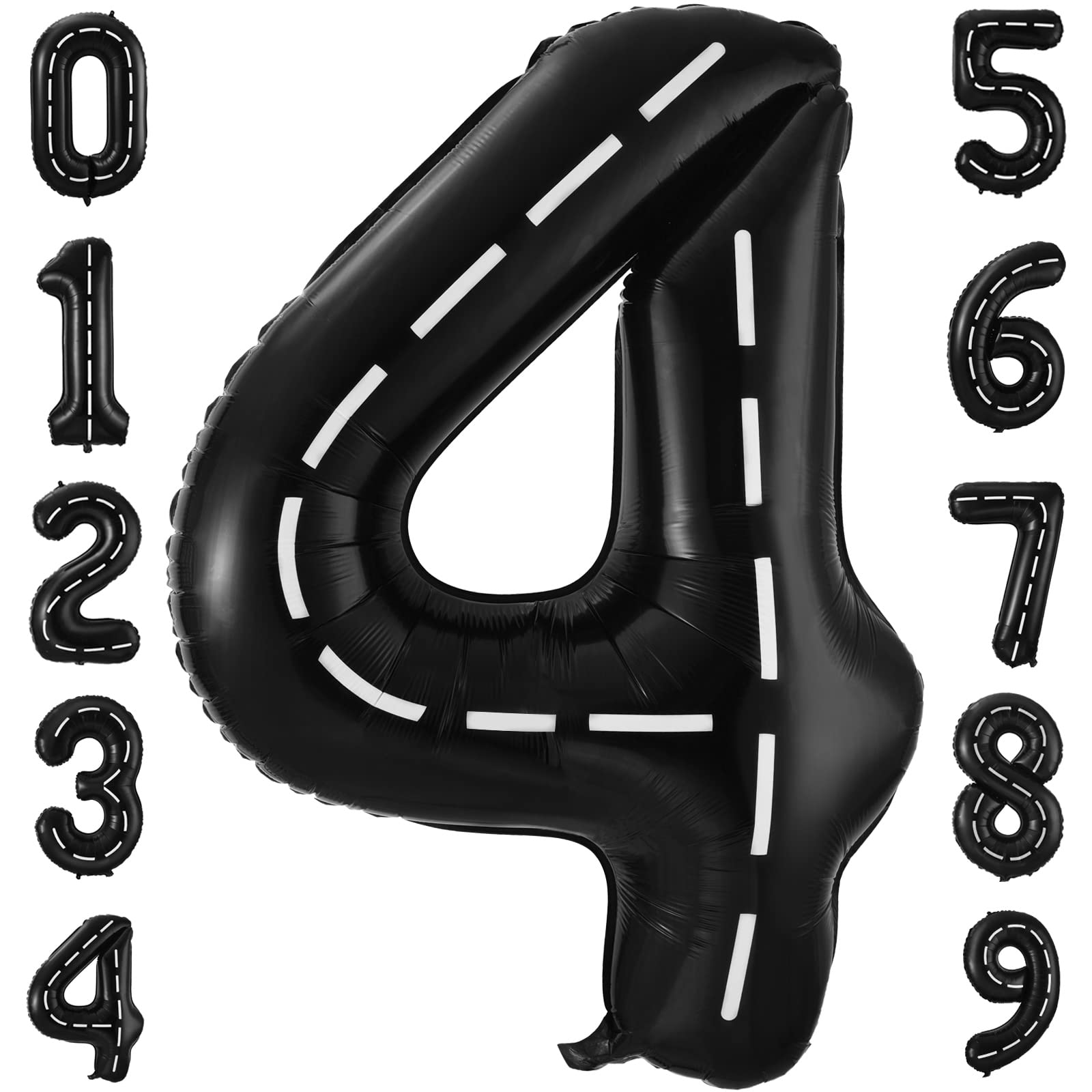 40 Inch Racing Car Number 4 Balloons - Large Black Fast Balloon for Race Track Theme Birthday Party Decorations | Perfect for NASCAR, Motorsports, and Car-Themed Celebrations