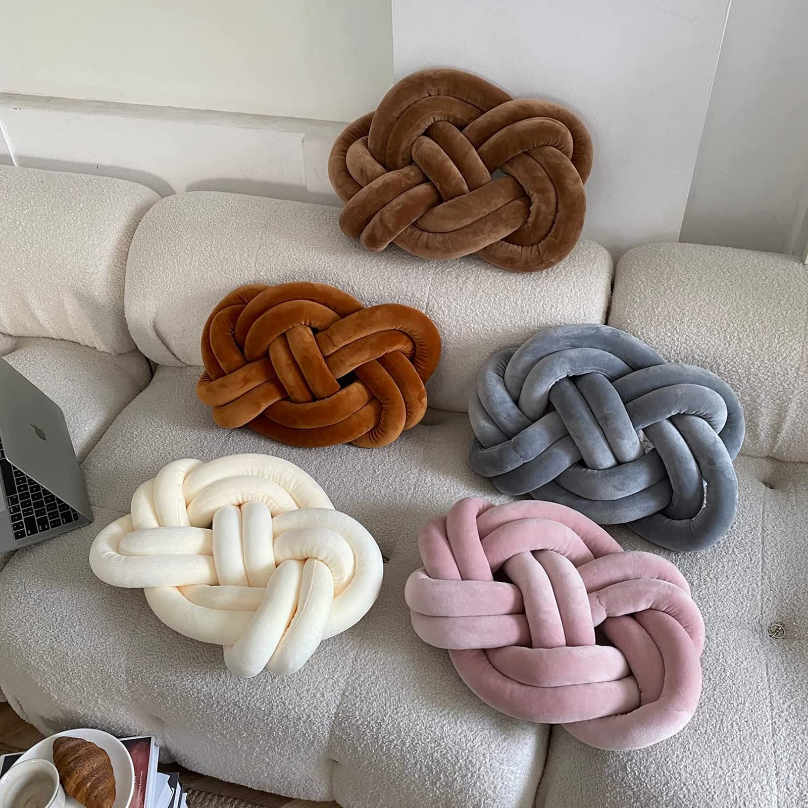 Handmade Caramel Knot Pillow - Soft Round Cushion for Sofa & Living Room Decor