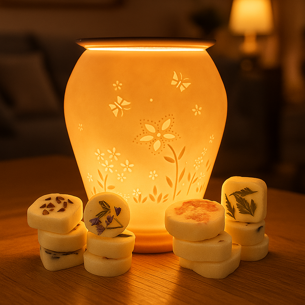 Premium Cello Porcelain Electric Wax Warmer with Elegant Floral Design - Includes 12 Handmade Artisan Wax Melts for Home Fragrance & Aromatherapy - Perfect for Living Room, Bedroom, Spa and Office Relaxation