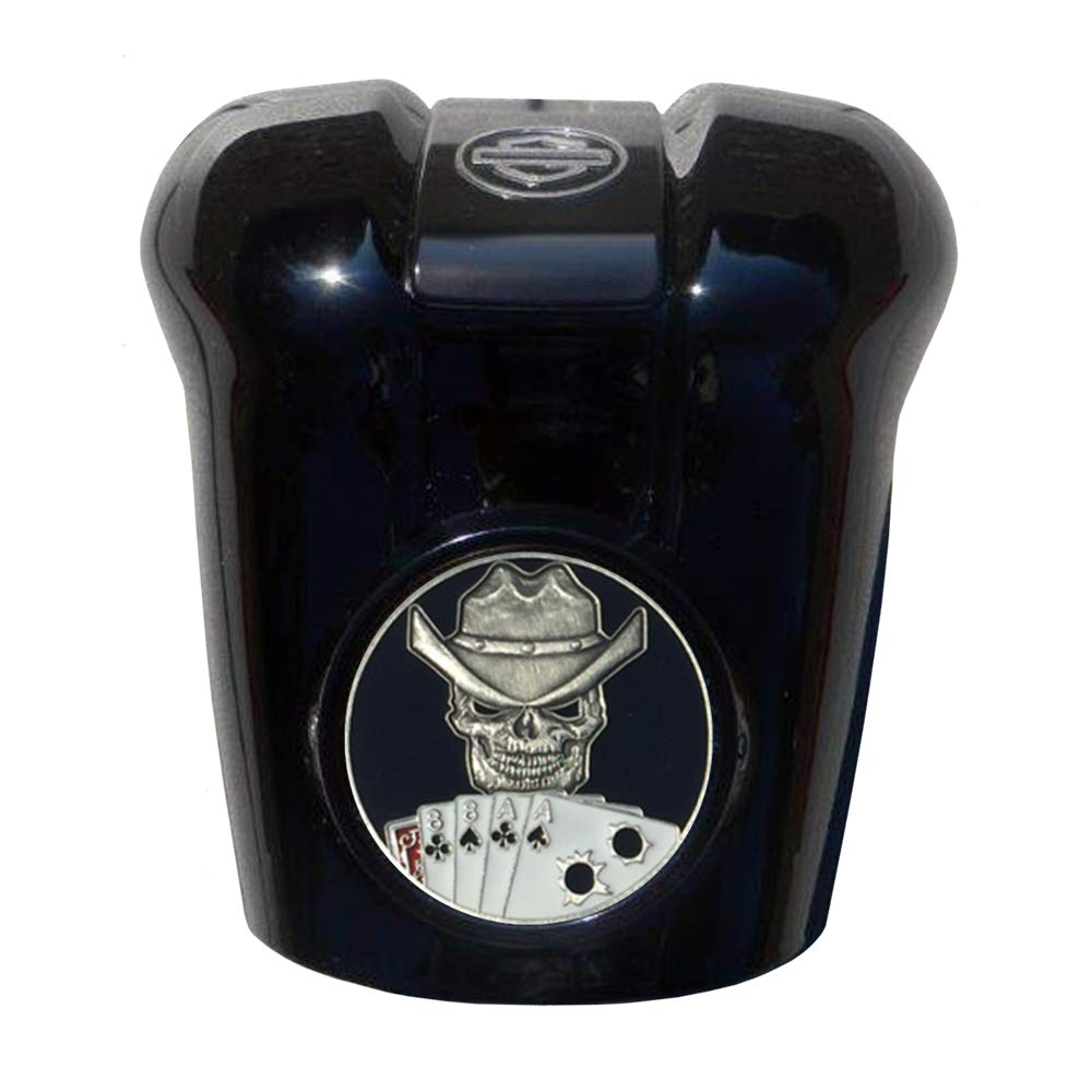 Harley Milwaukee Eight Black Waterfall Horn Cover & Dead Man's Hand Coin Mount Set - Custom Motorcycle Accessories for Harley-Davidson Riders, Perfect for Bike Shows and Road Trips