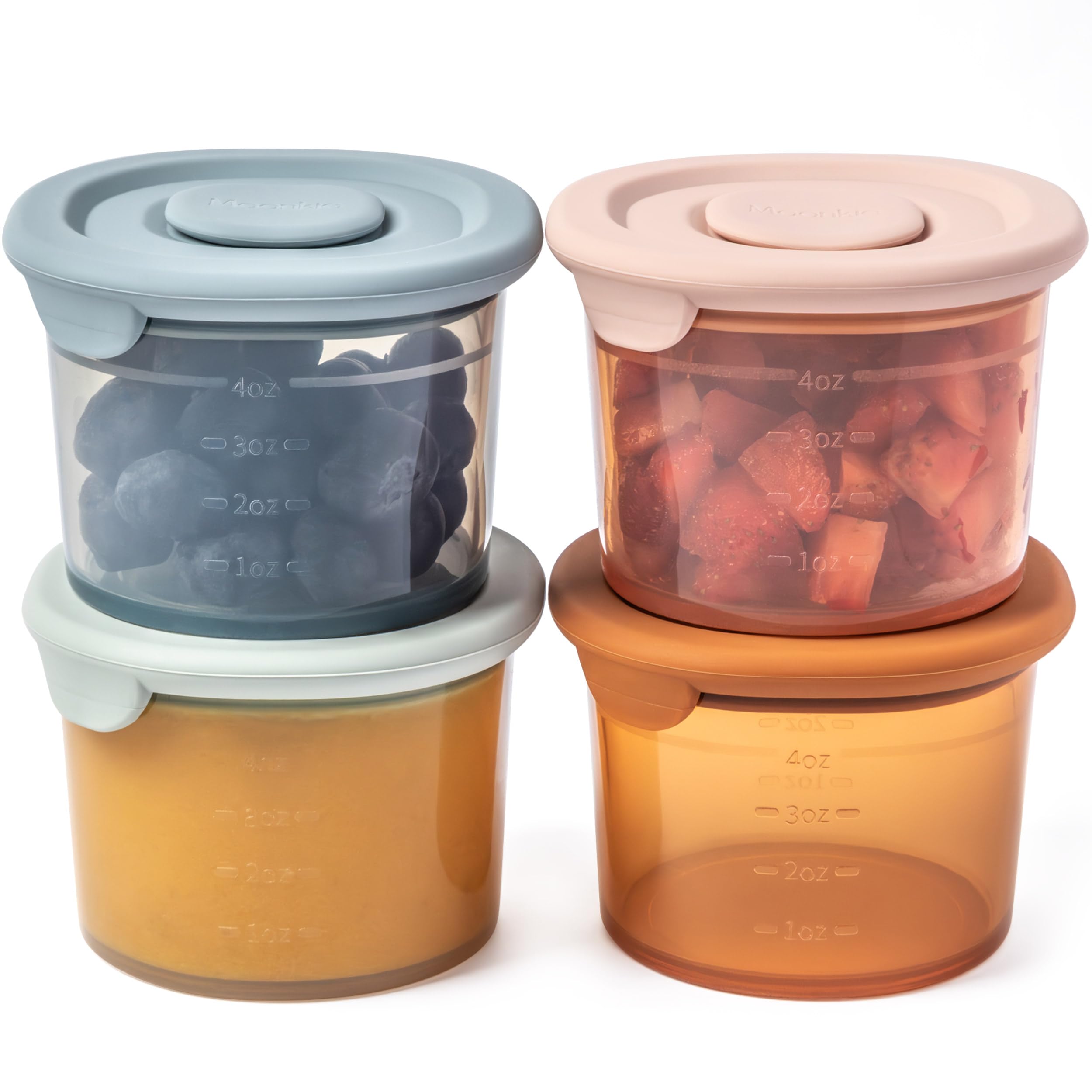Moonkie 4 oz Silicone Baby Food Storage Containers with Airtight Lids - Reusable, Freezer, Microwave & Dishwasher Safe - Perfect for Infant & Toddler Meals, Snacks, and Puree Storage - Ideal for Home, Travel, and Daycare Use