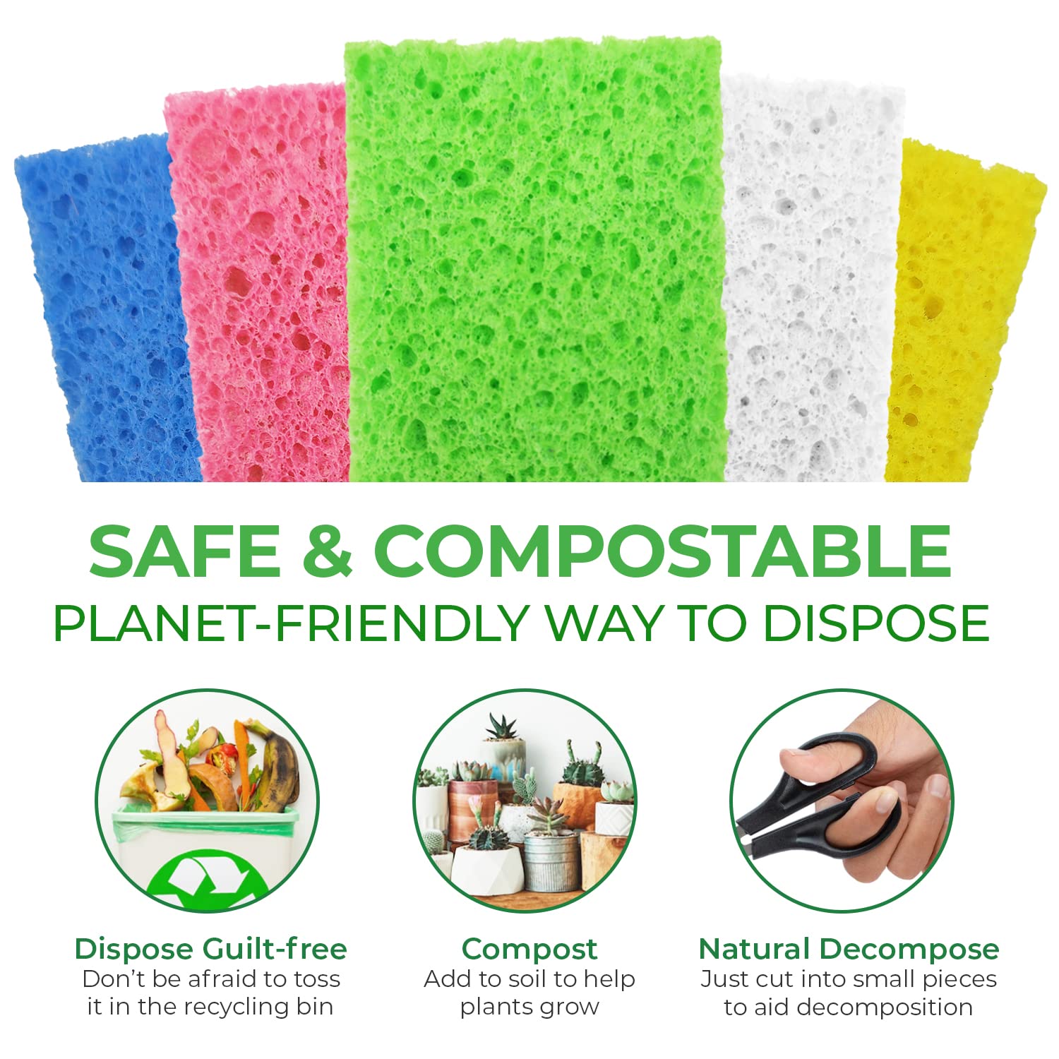 16 Pack Biodegradable Cellulose Compostable Kitchen Sponges | Non-Scratch, Heavy Duty & Eco-Friendly | Perfect for Dishwashing, Car Cleaning & Household Use