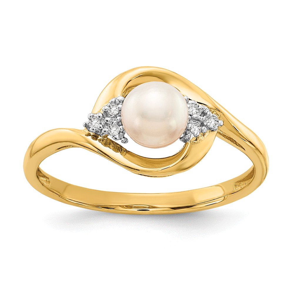 14K Yellow Gold Diamond & Freshwater Pearl Engagement Ring for Women - 0.02cttw Sparkling Bridal Jewelry - Perfect for Proposals, Weddings & Anniversary Gifts