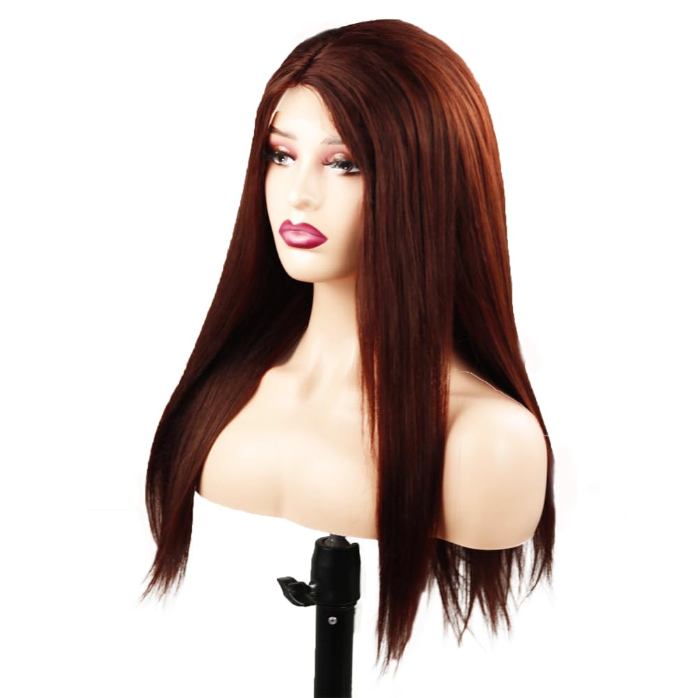 Hxxcoup 8A Grade Reddish Brown Virgin Remy Human Hair Lace Front Wig - 12 Inches Straight 150% Density for Women | Perfect for Daily Wear, Cosplay & Special Occasions